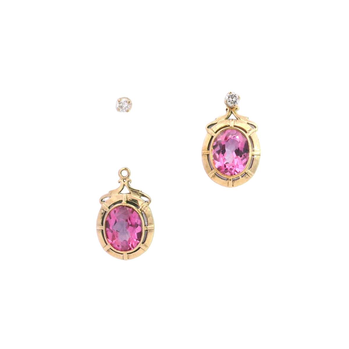 9ct YG Pink Topaz and Diamond Earrings