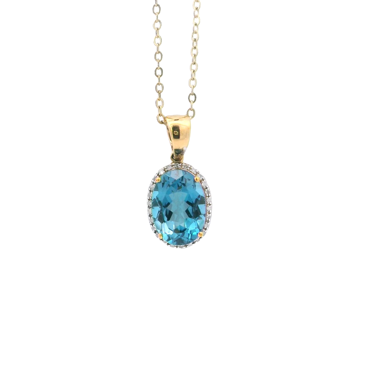 9ct YG Blue Topaz and Diamond Pendant