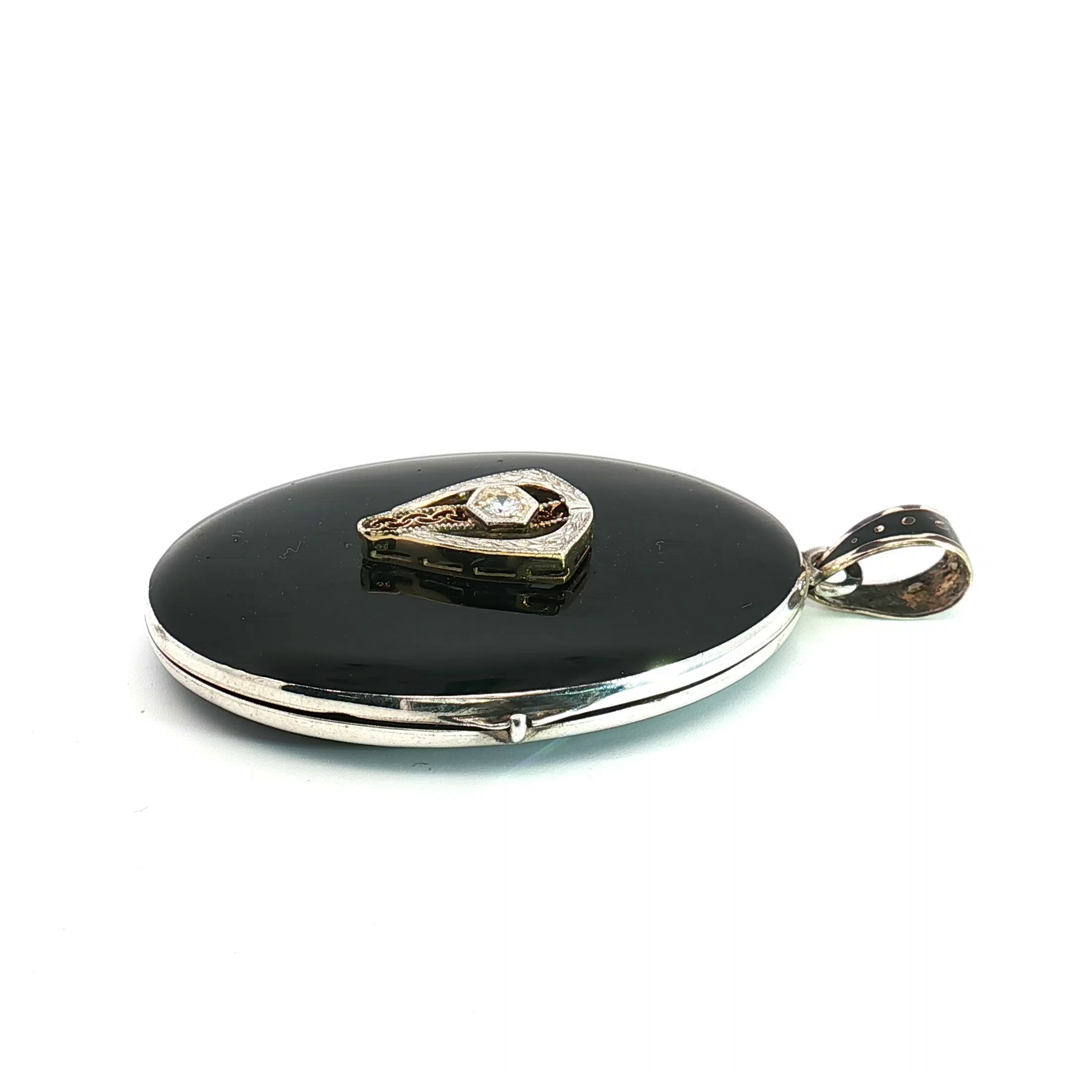 Diamond Set Black Enamel Locket