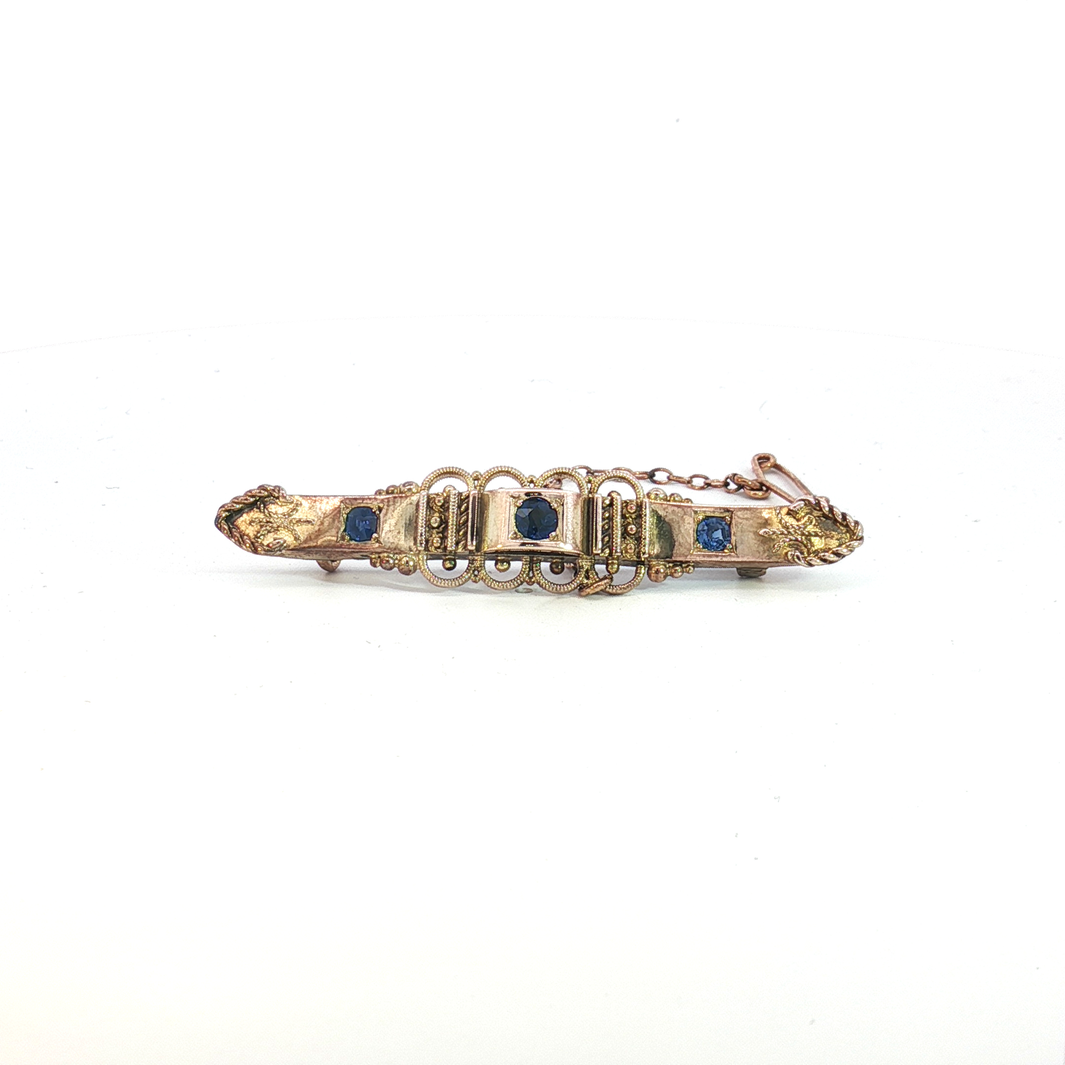 9ct YG Brooch with Sapphire Doublets