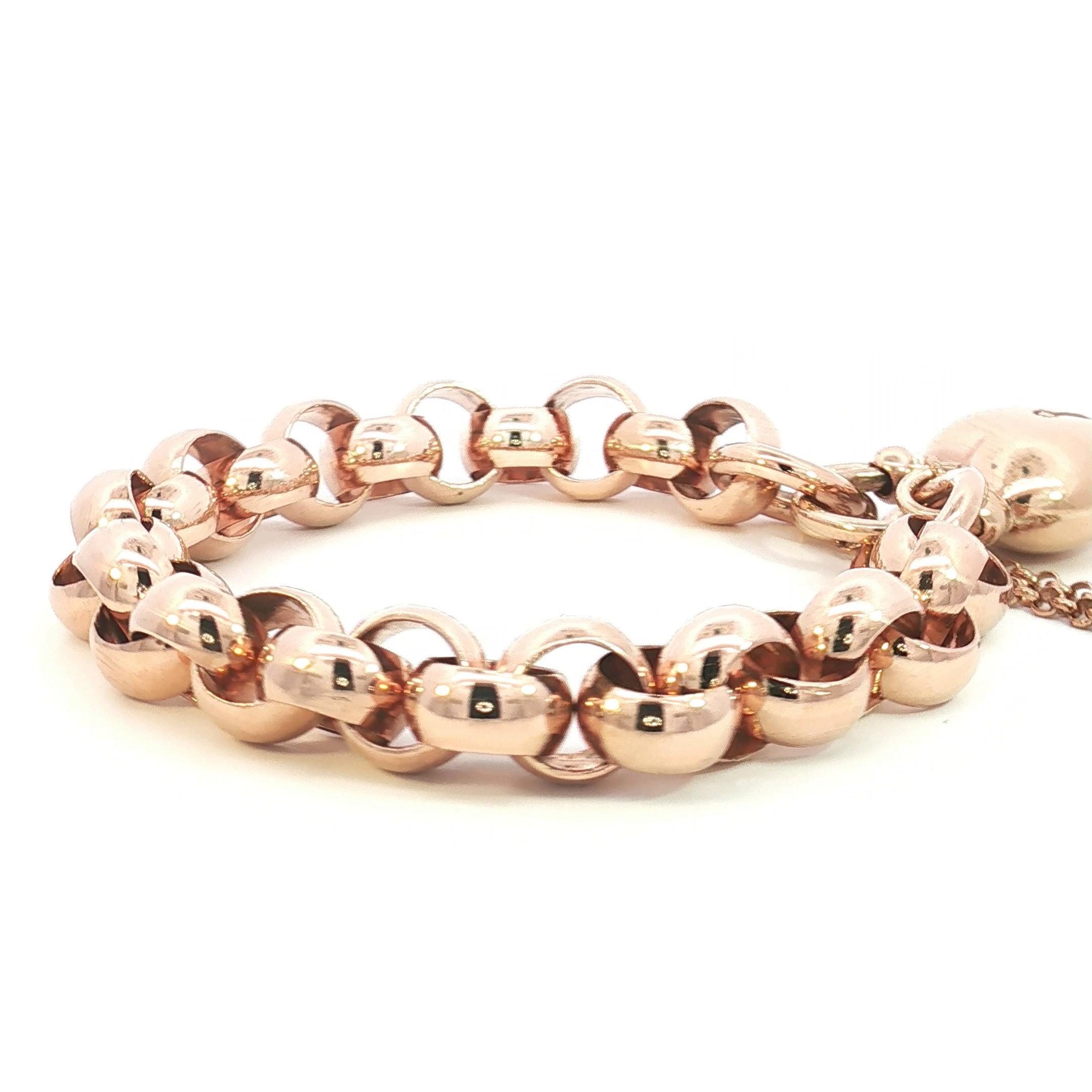 9ct RG Belcher Link Heart Padlock Bracelet