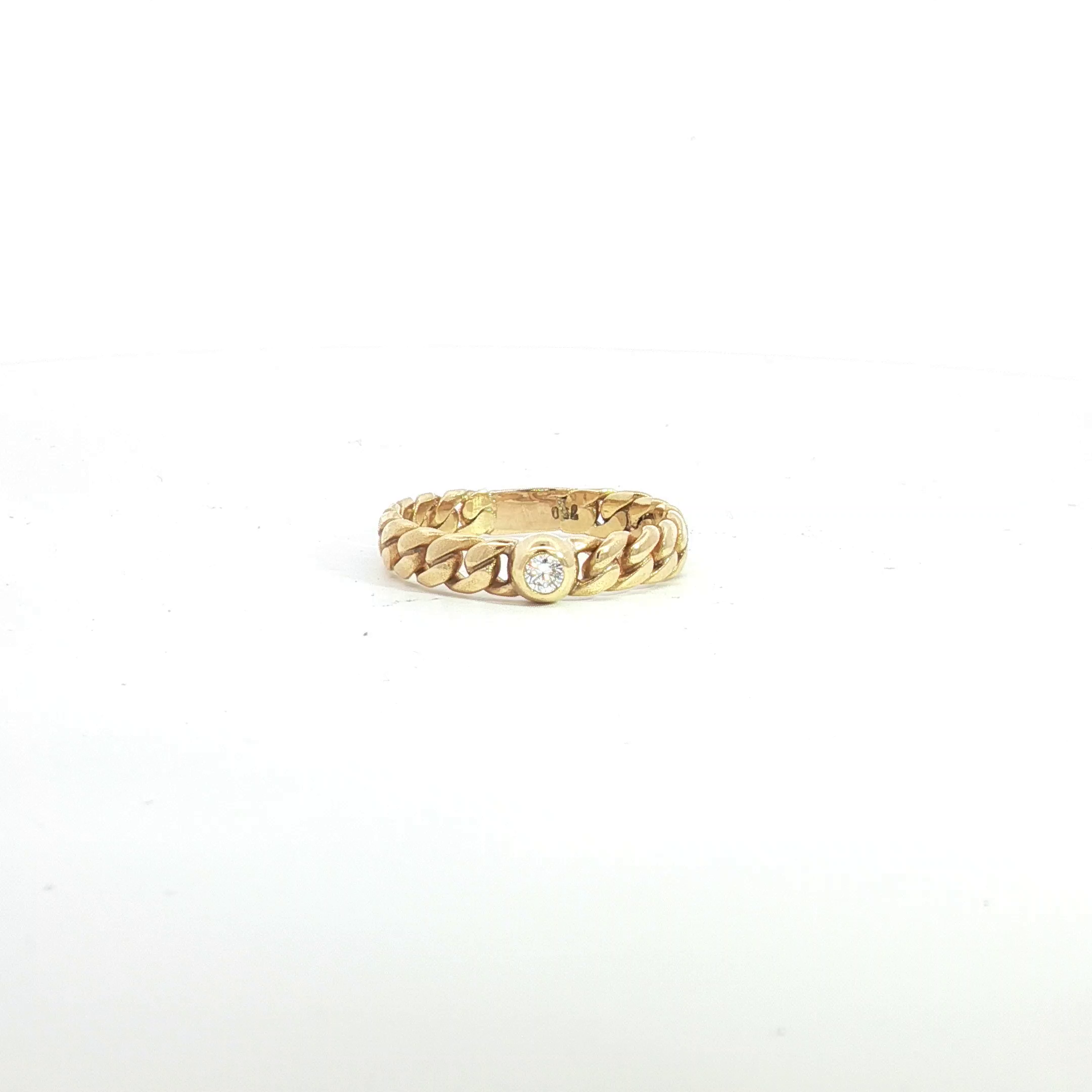 18ct YG Curb Link and 1 Diamond Ring