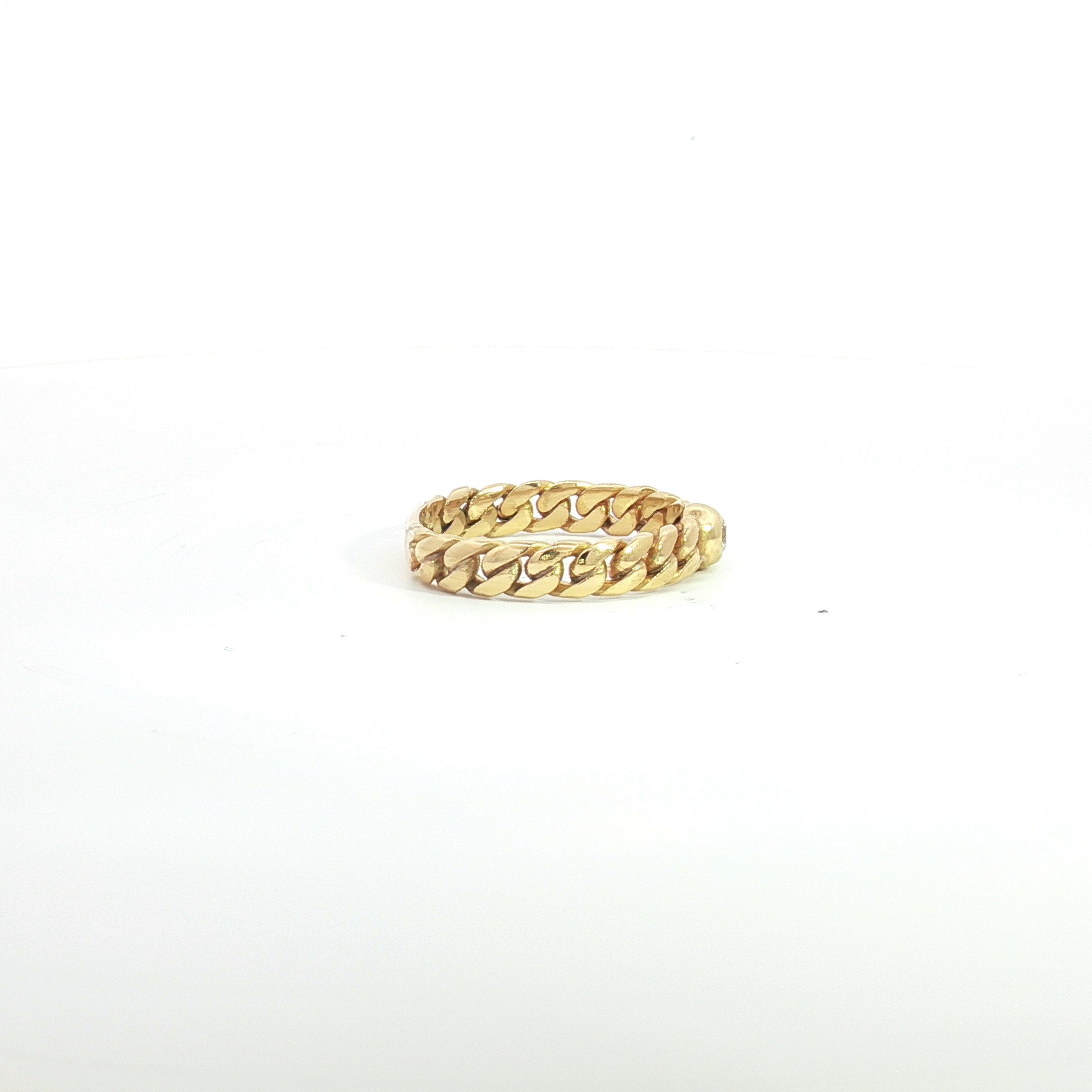 18ct YG Curb Link and 1 Diamond Ring