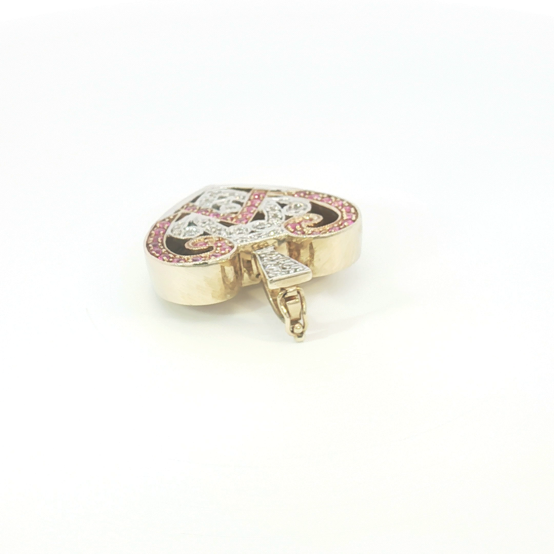 9ct YG Pink Sapphire and Diamond Heart Enhancer Pendant