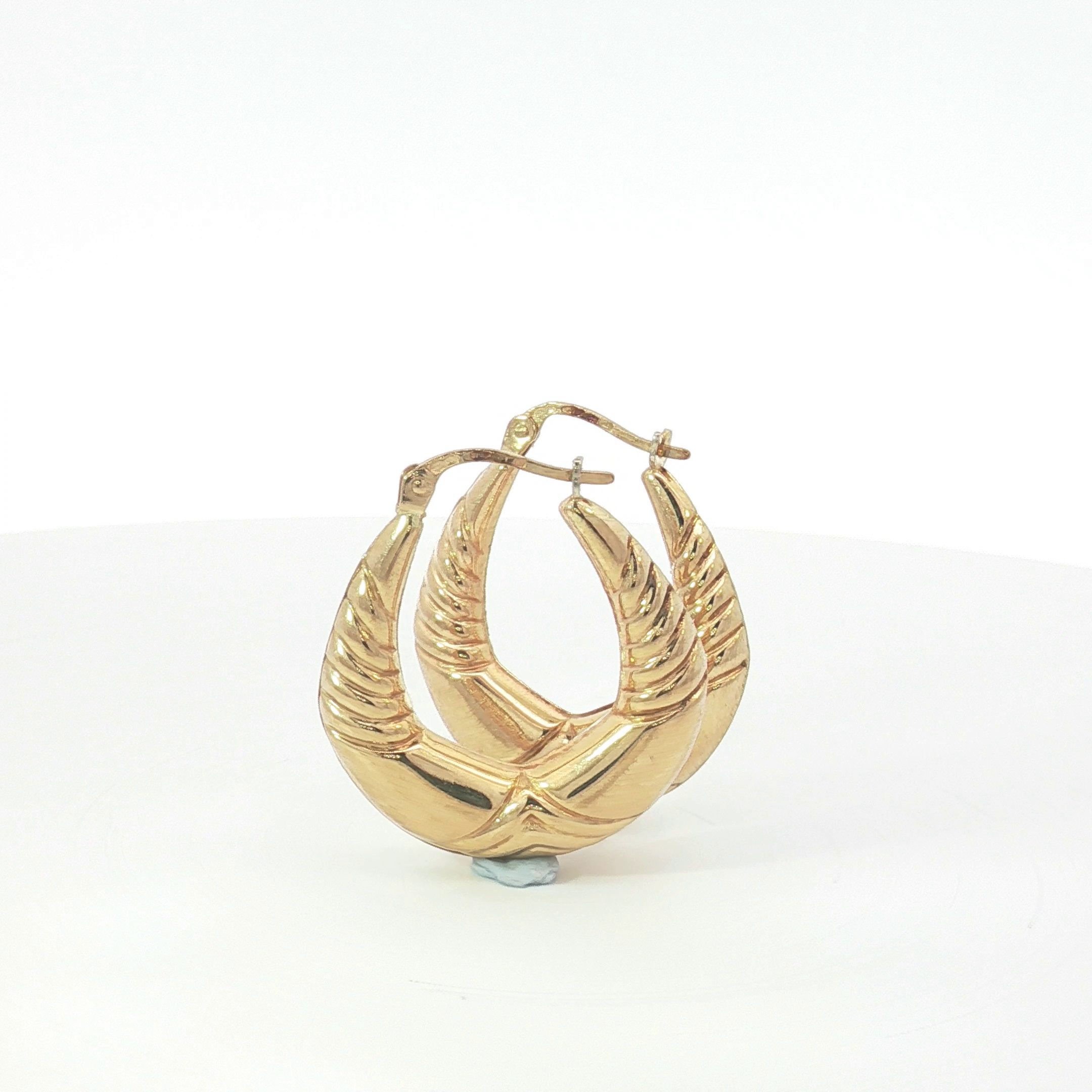 9ct YG Textured Puffed Hoop Earrings