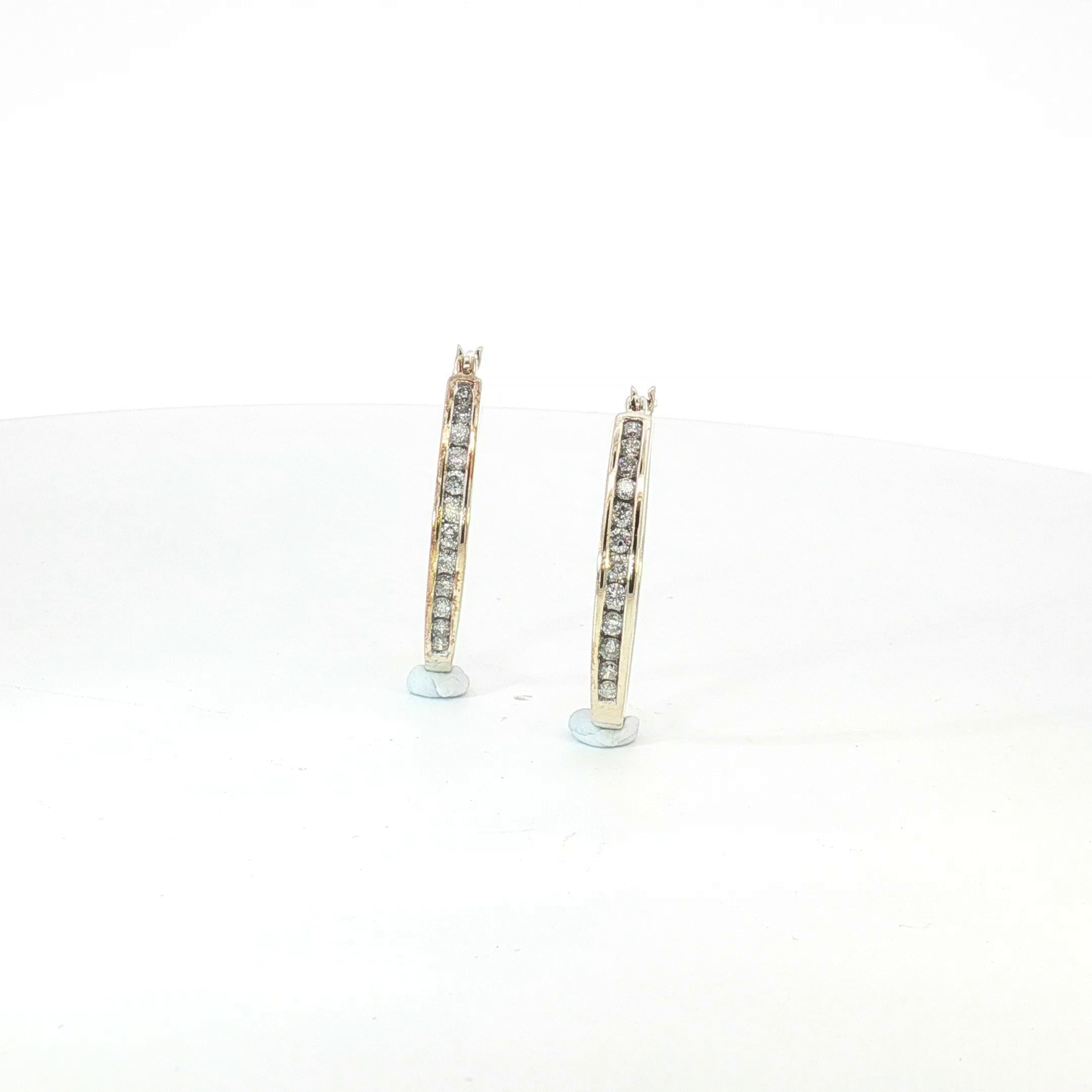 9ct YG Channel-Set Diamond Hoop Earrings