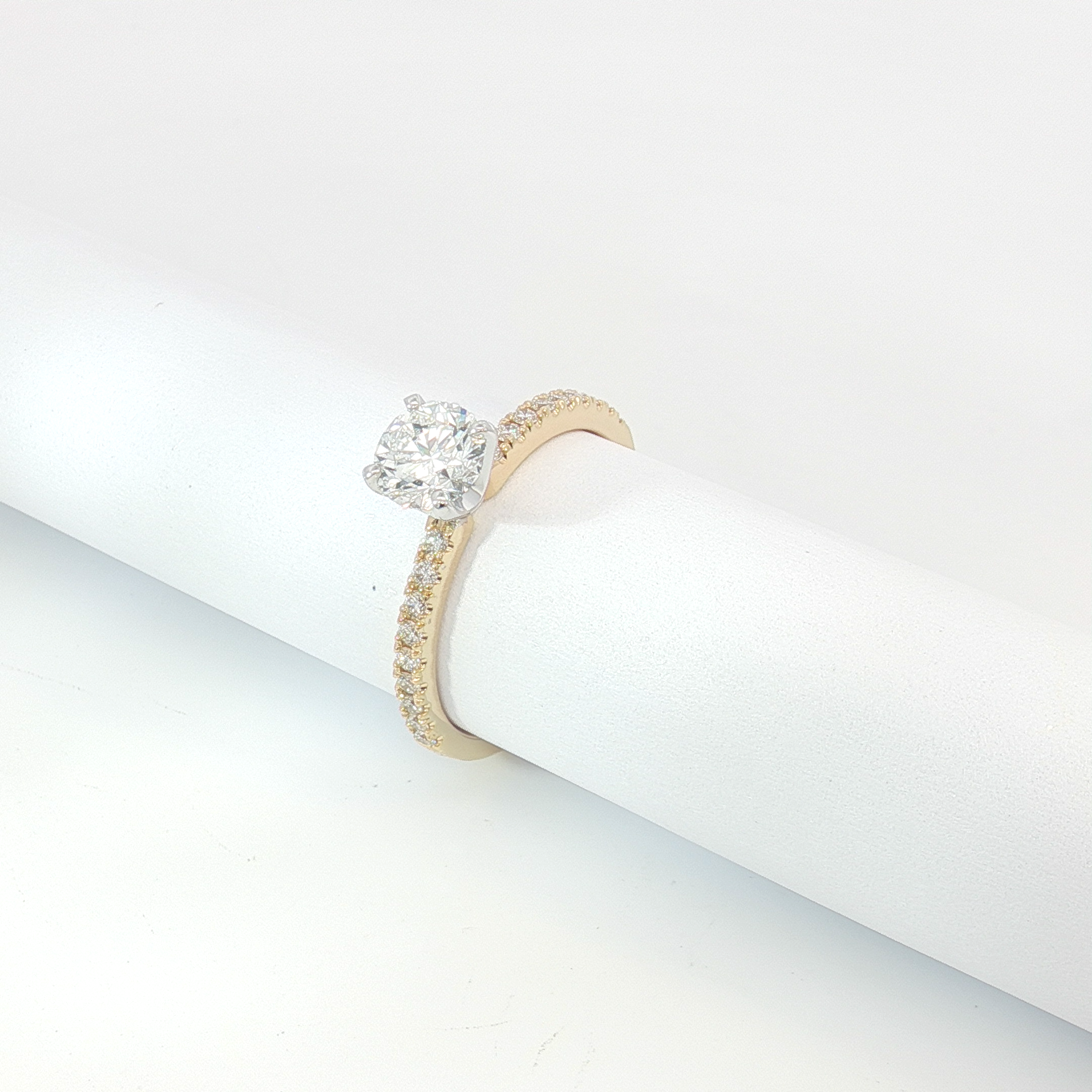 18ct YG Diamond Solitaire Ring with Diamond Set Shoulders