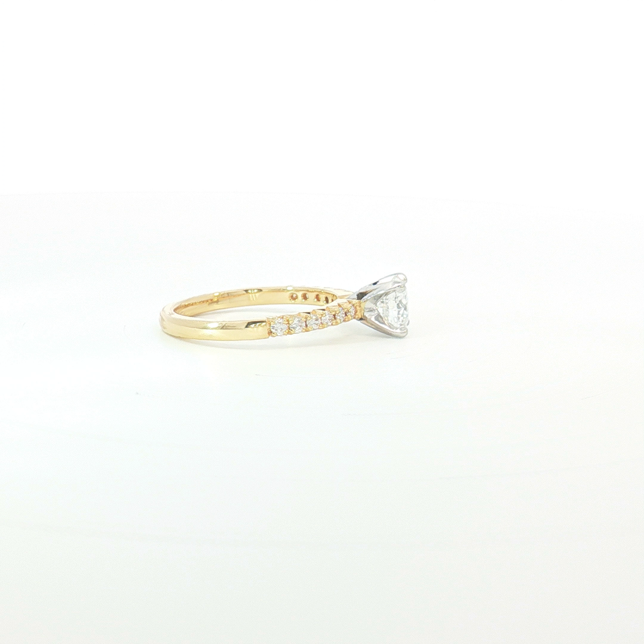 18ct YG Round Diamond Ring with Diamond Set Shoulders
