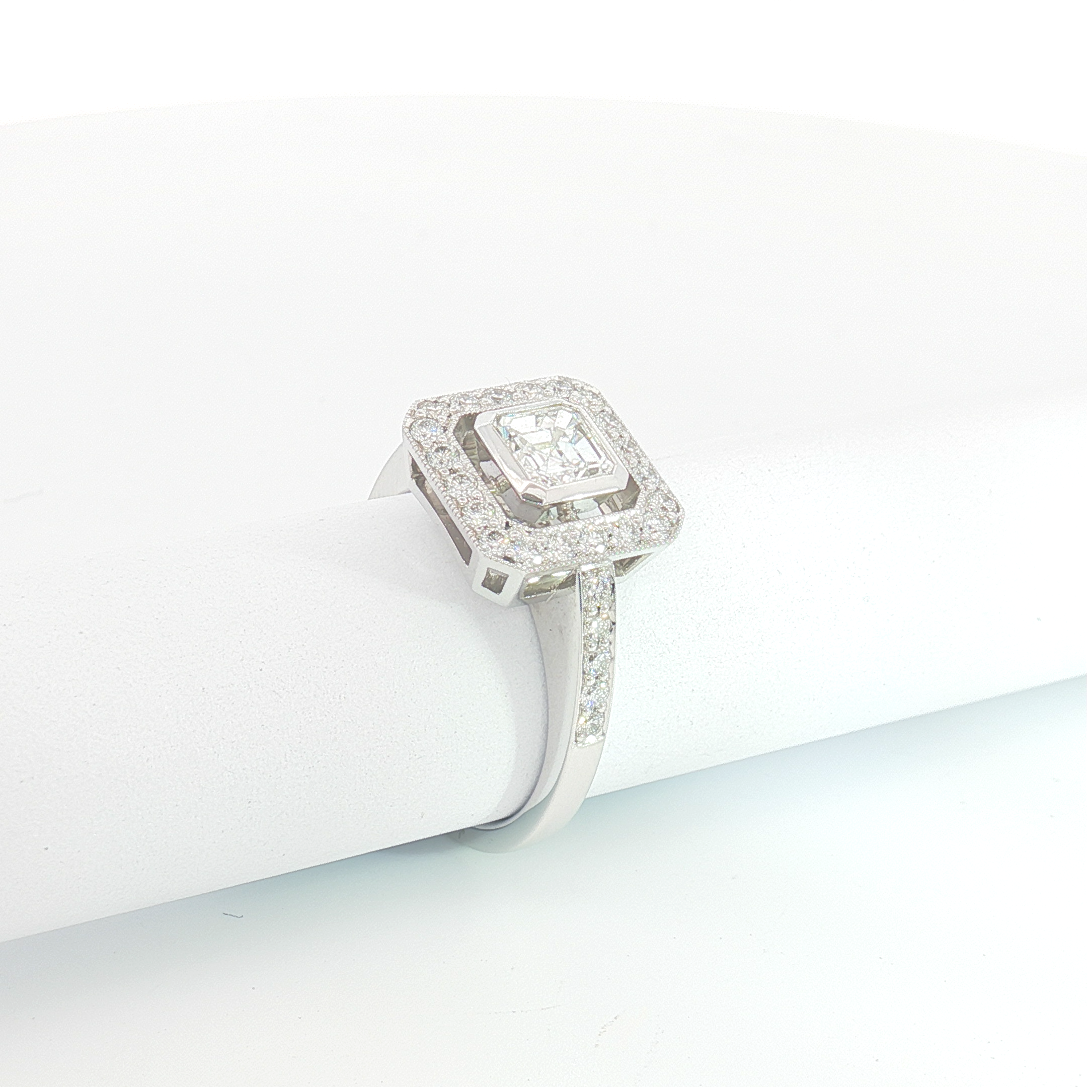 18ct WG Asscher Cut Diamond Halo Engagement Ring