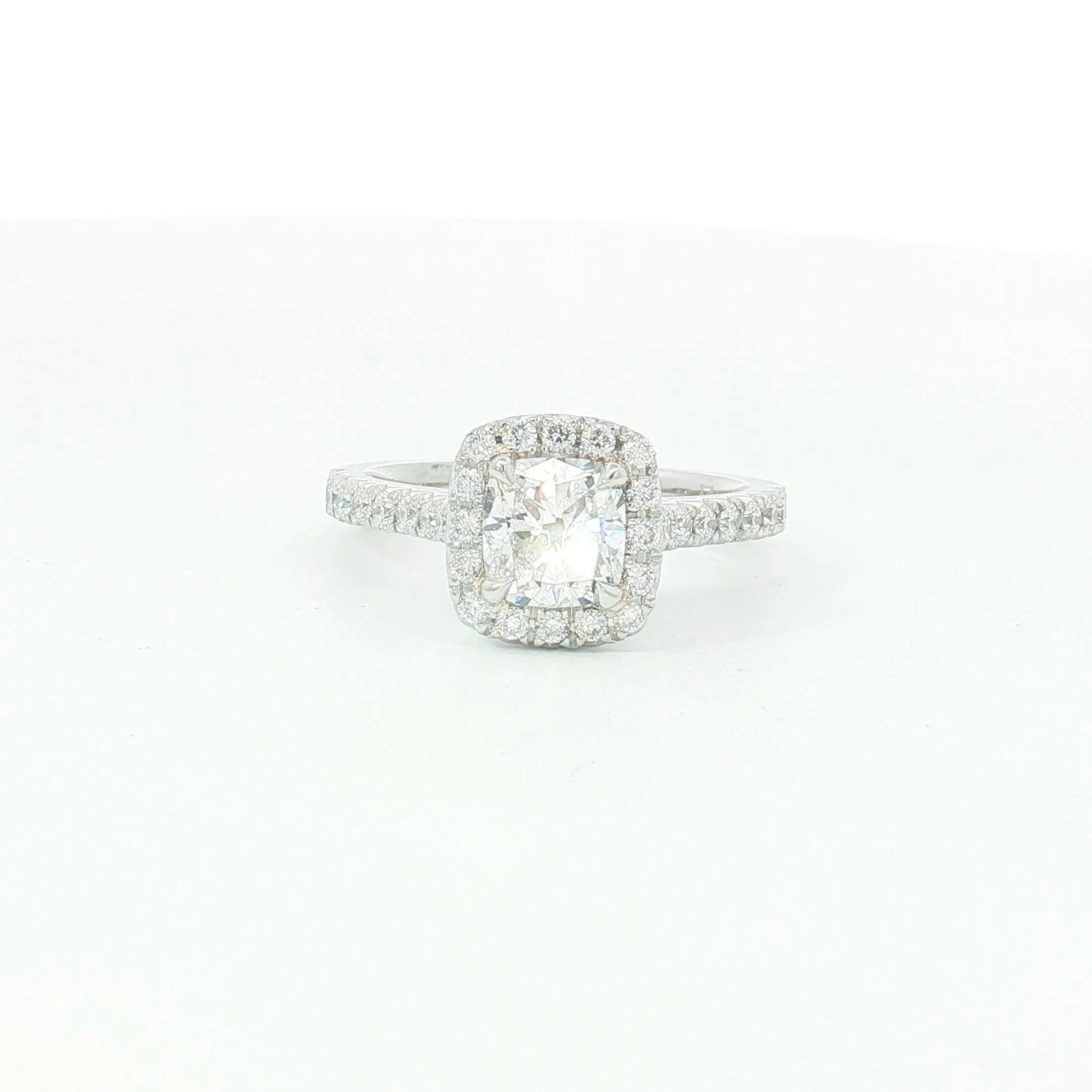 Platinum Cushion Cut Diamond Halo Engagement Ring