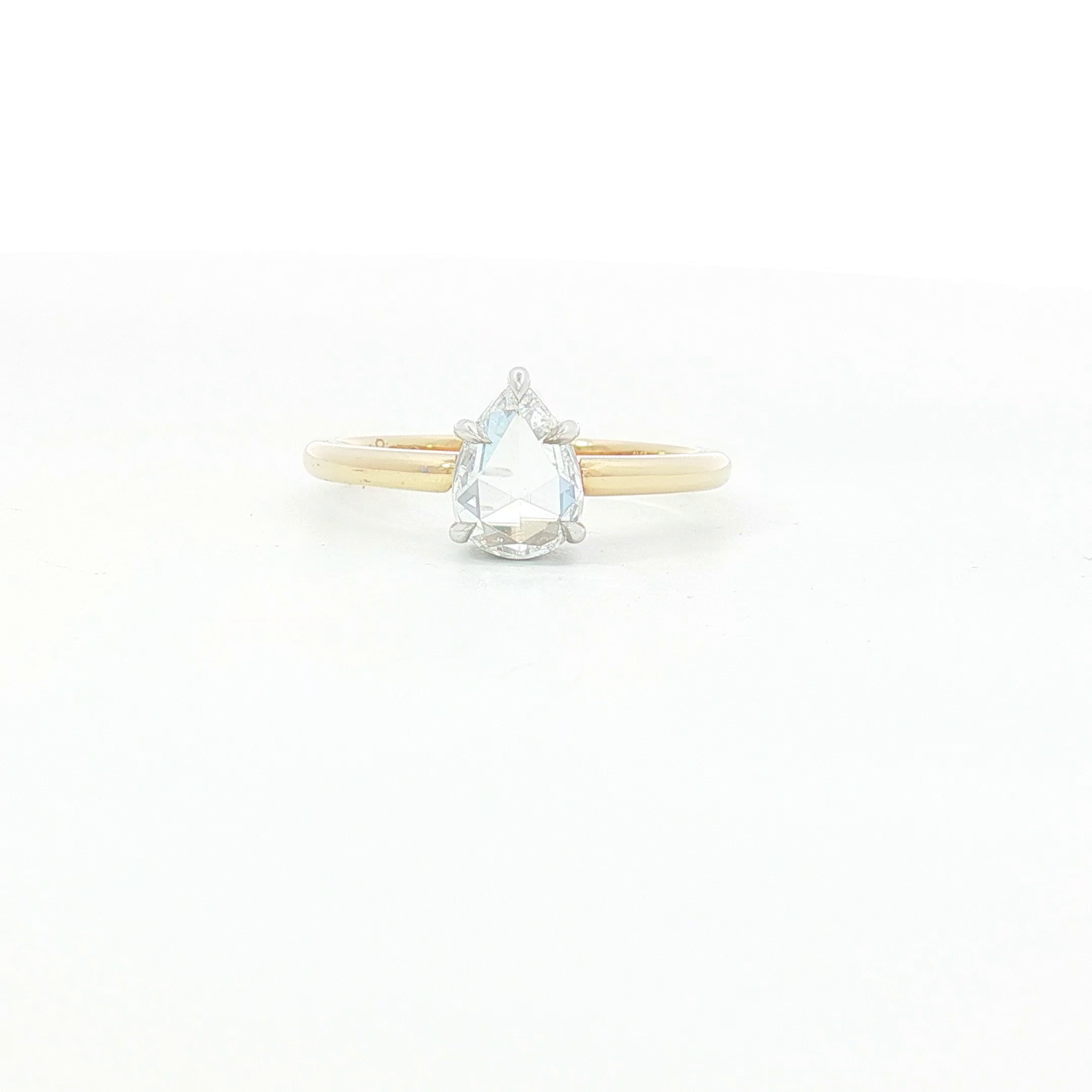 18ct YG Pear Rose Cut Diamond Solitaire Ring