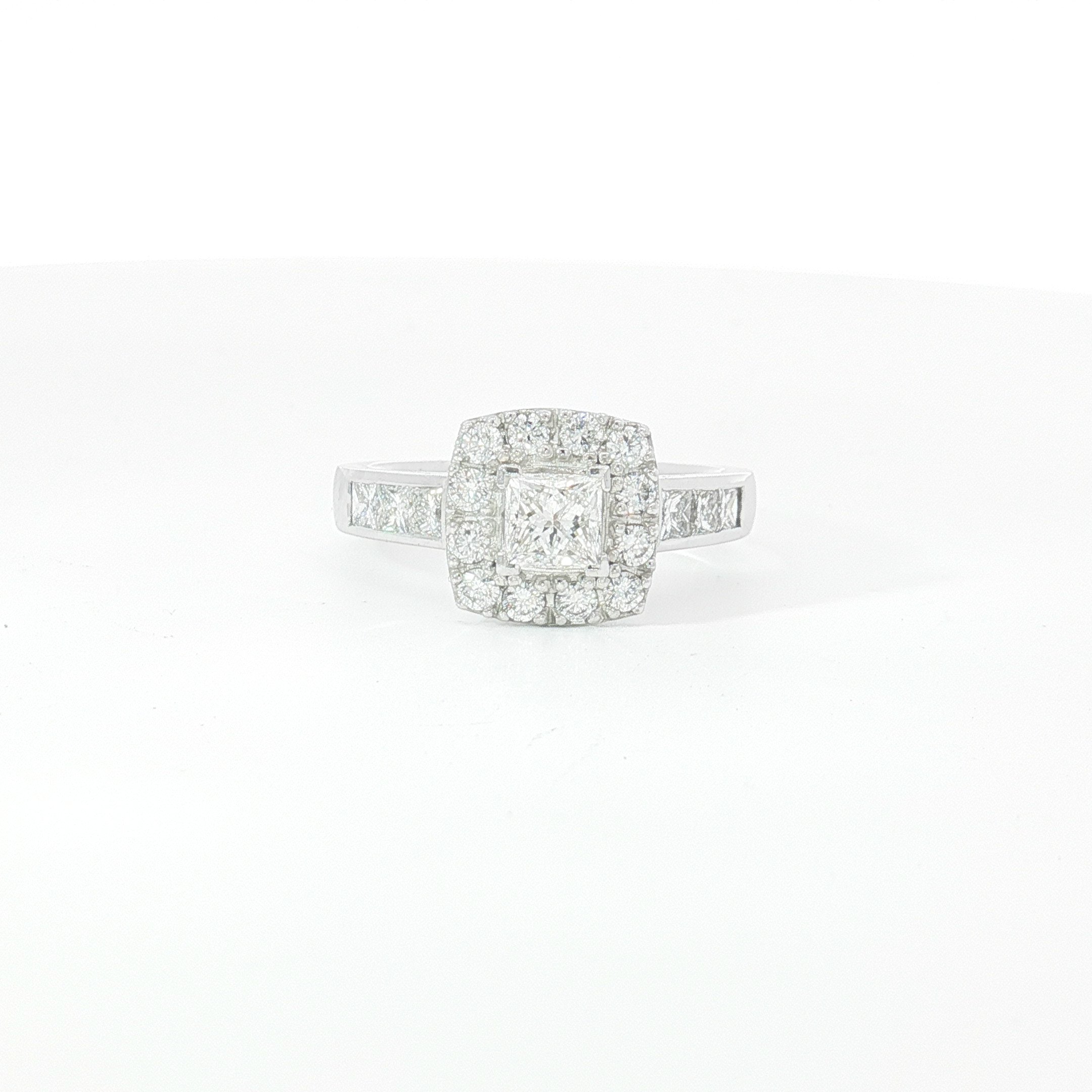 18ct WG Princess Cut Diamond Halo Engagement Ring