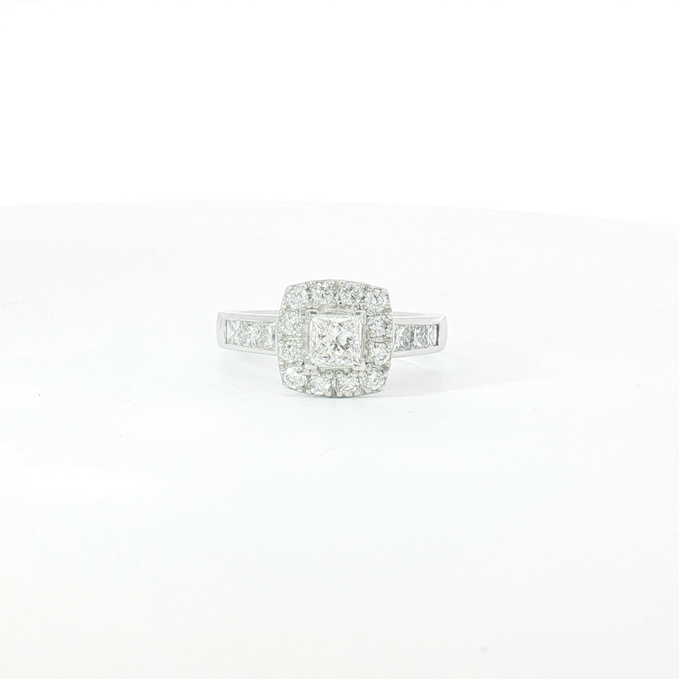 18ct WG Princess Cut Diamond Halo Engagement Ring
