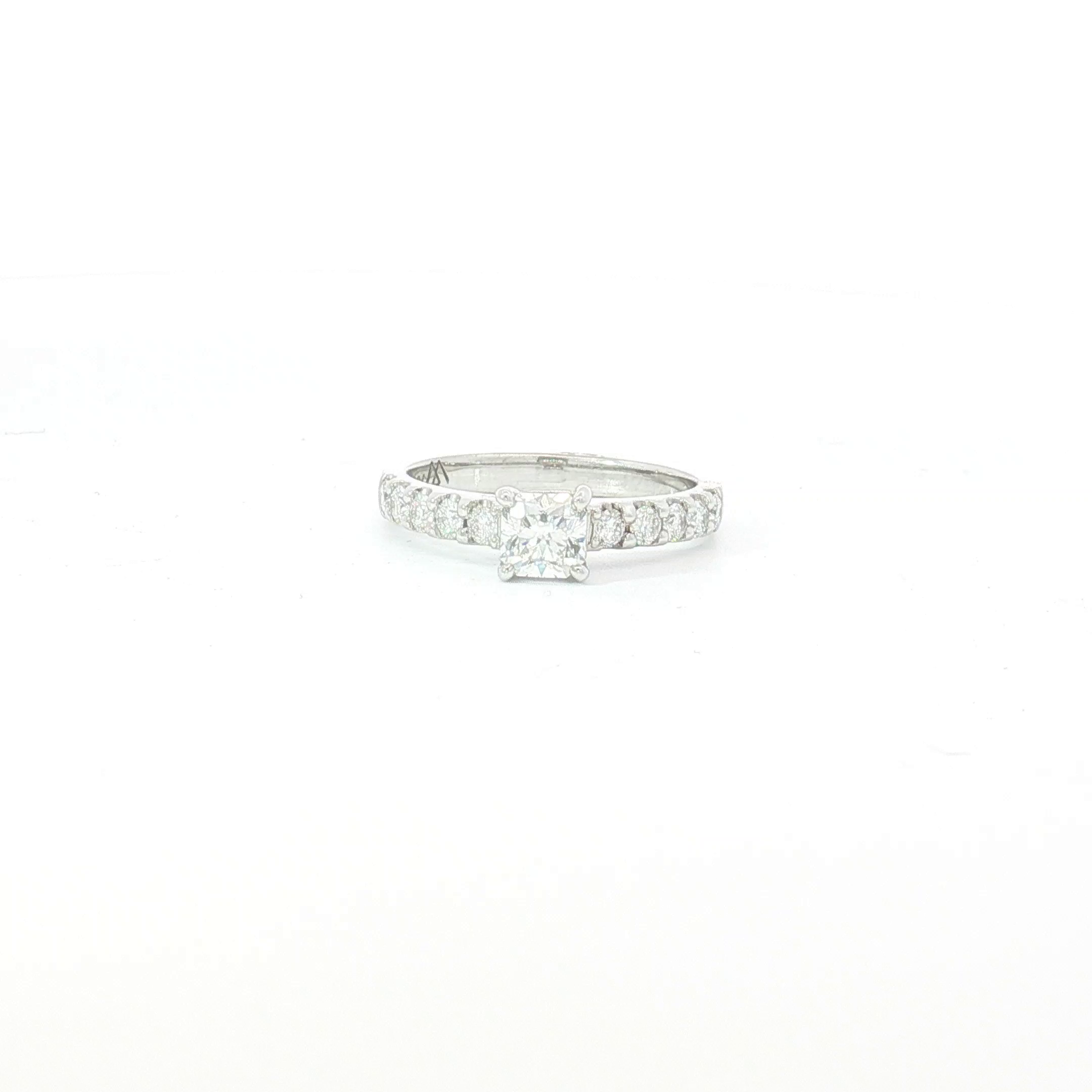 18ct WG Ideal Cut Diamond Engagement Ring with Diamond Set Shoulders