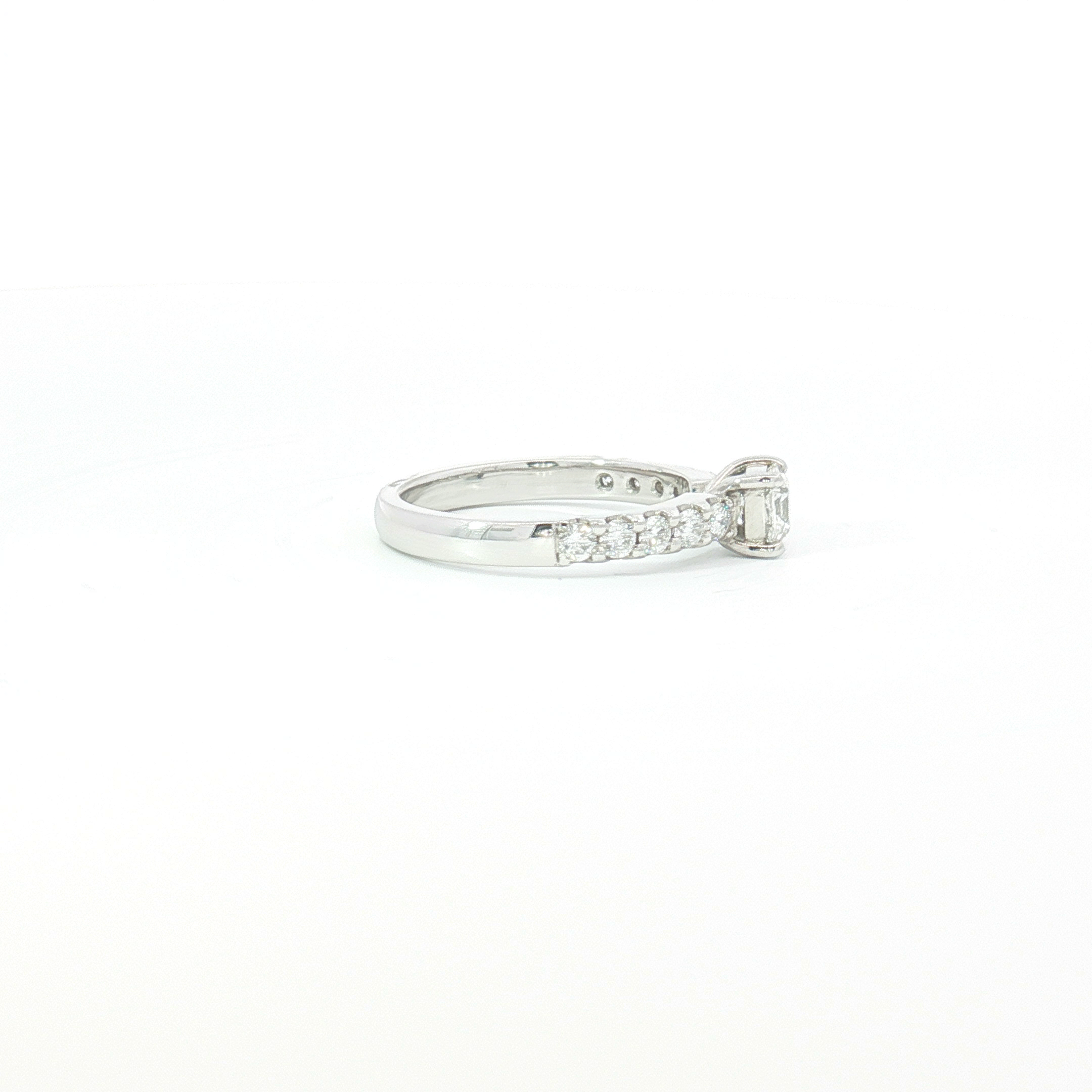 18ct WG Ideal Cut Diamond Engagement Ring with Diamond Set Shoulders