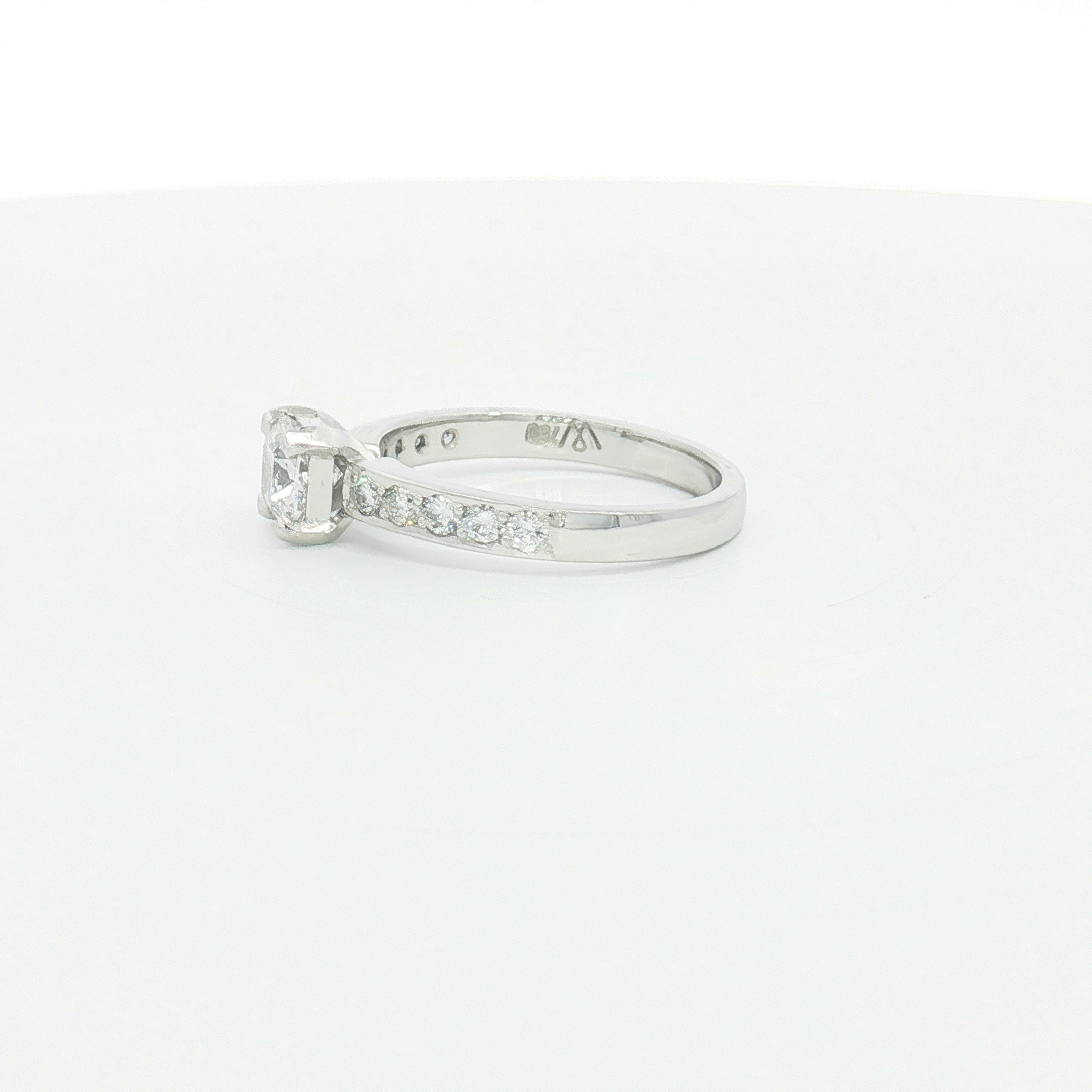 18ct WG Ideal Cut Diamond Engagement Ring with Diamond Set Shoulders