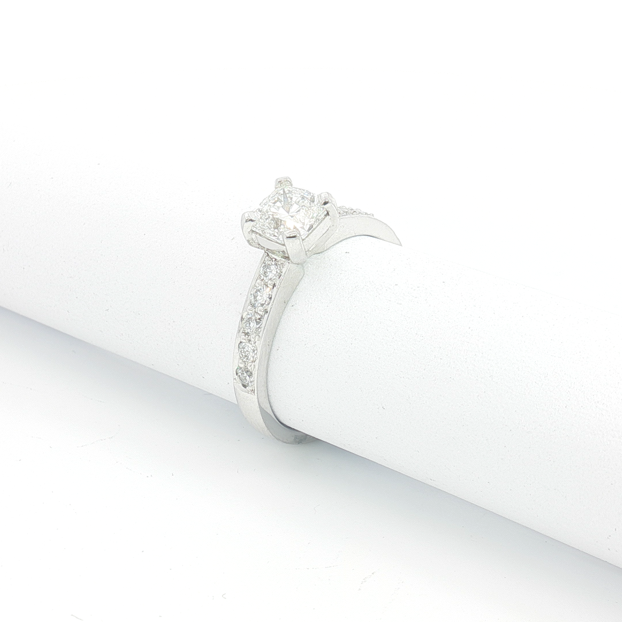 18ct WG Ideal Cut Diamond Engagement Ring with Diamond Set Shoulders