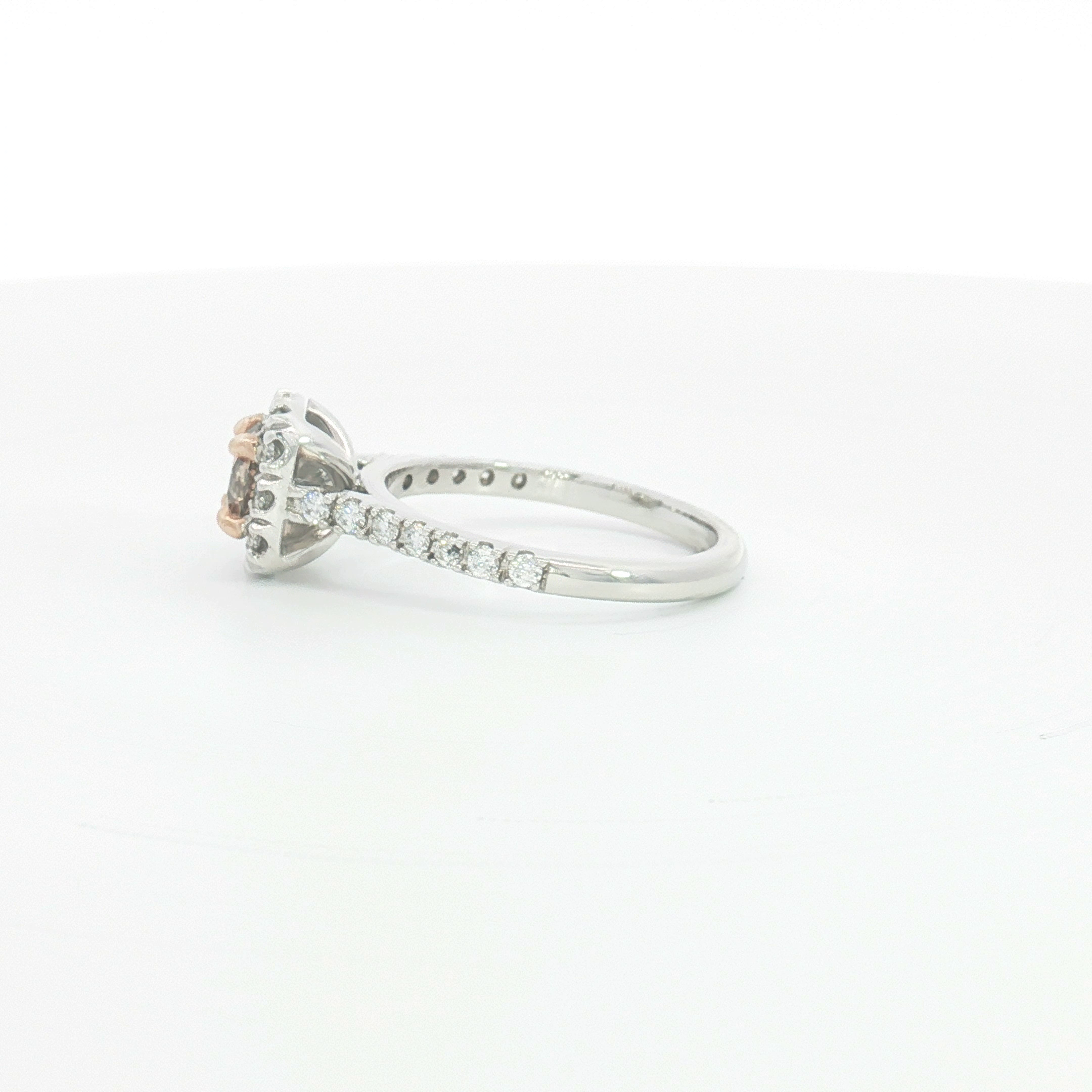 18ct WG Cognac Diamond Halo Engagement Ring with Diamond Set Shoulders