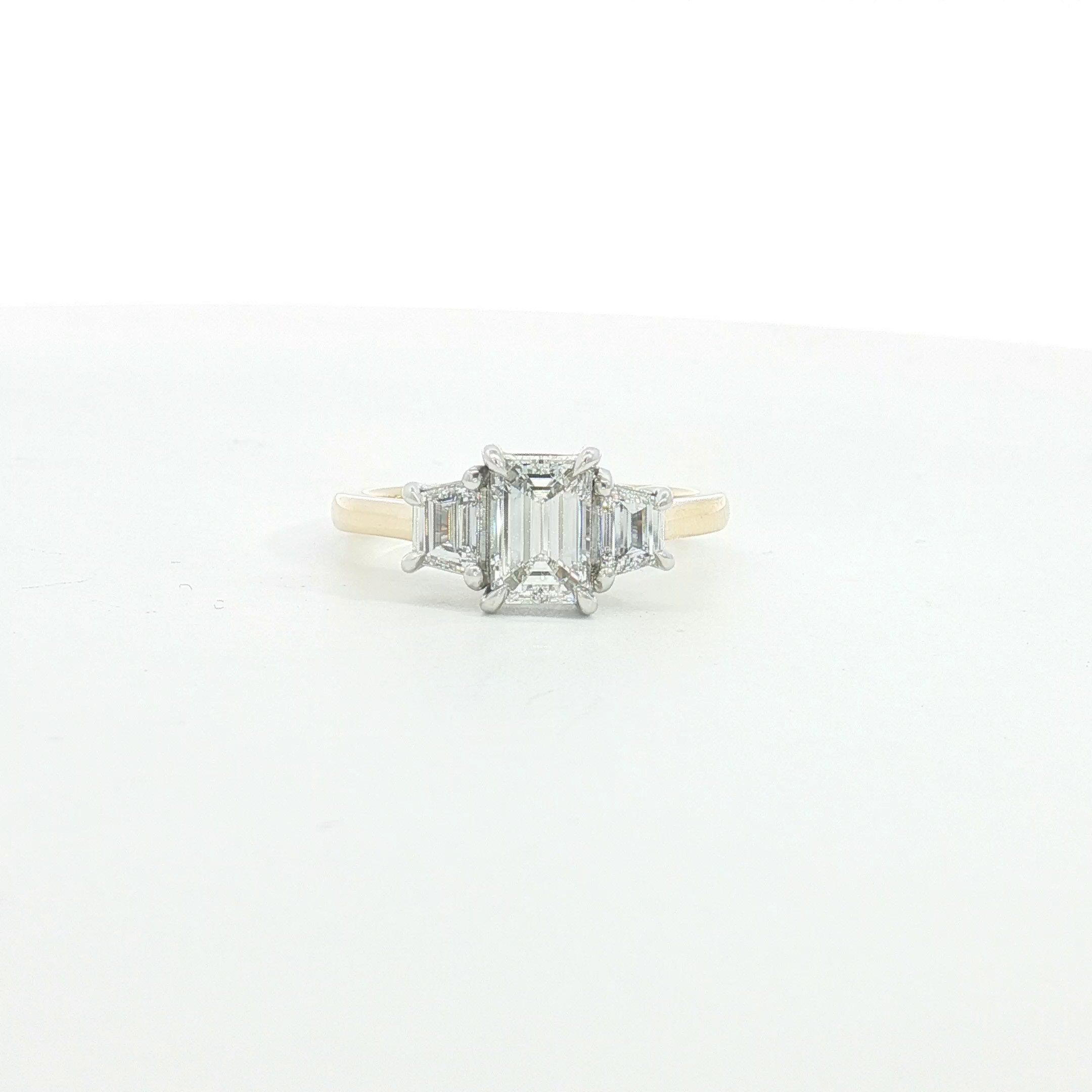18ct 2Tone Emerald-Cut Diamond Trilogy Ring