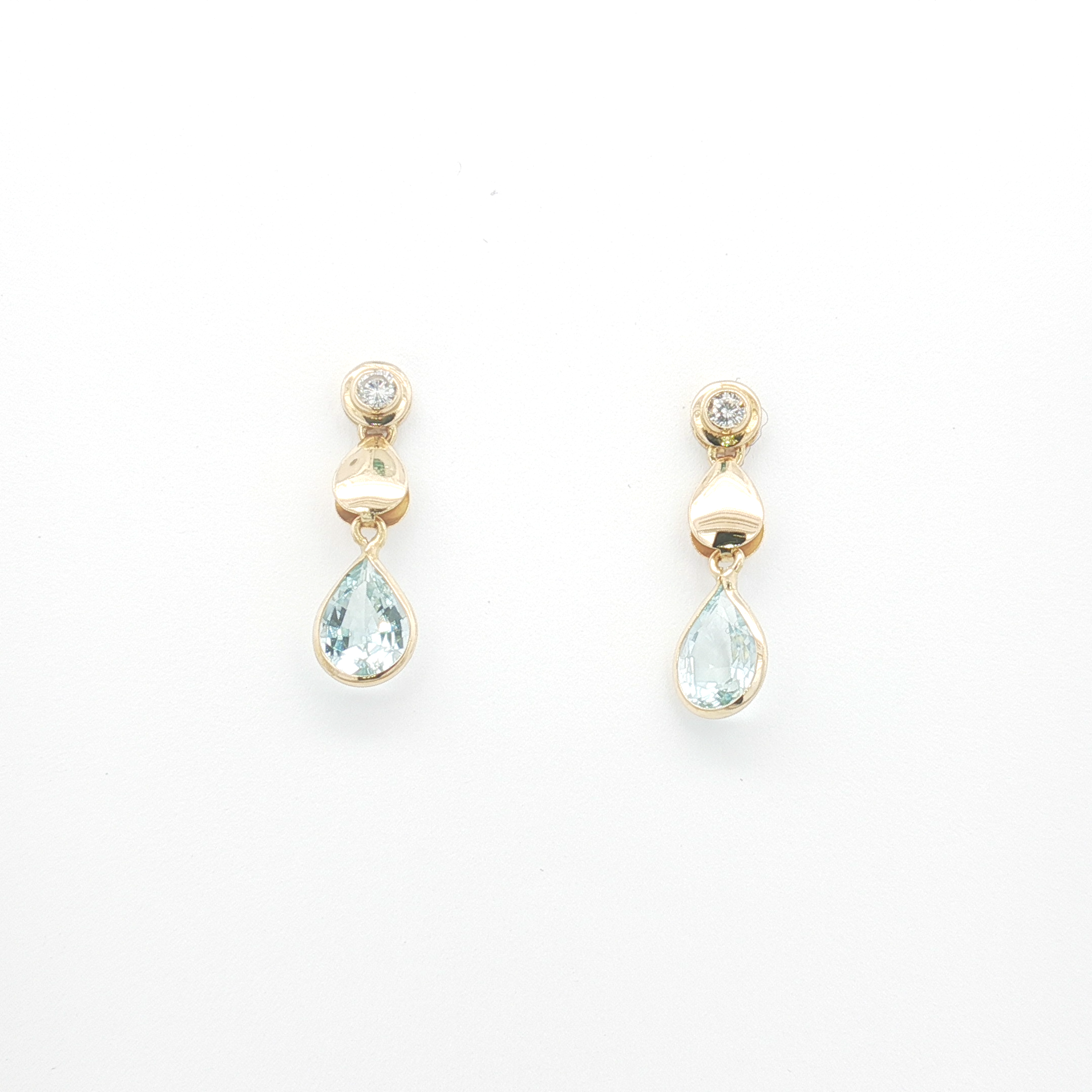 18ct YG Aquamarine and Diamond Drop Stud Earrings