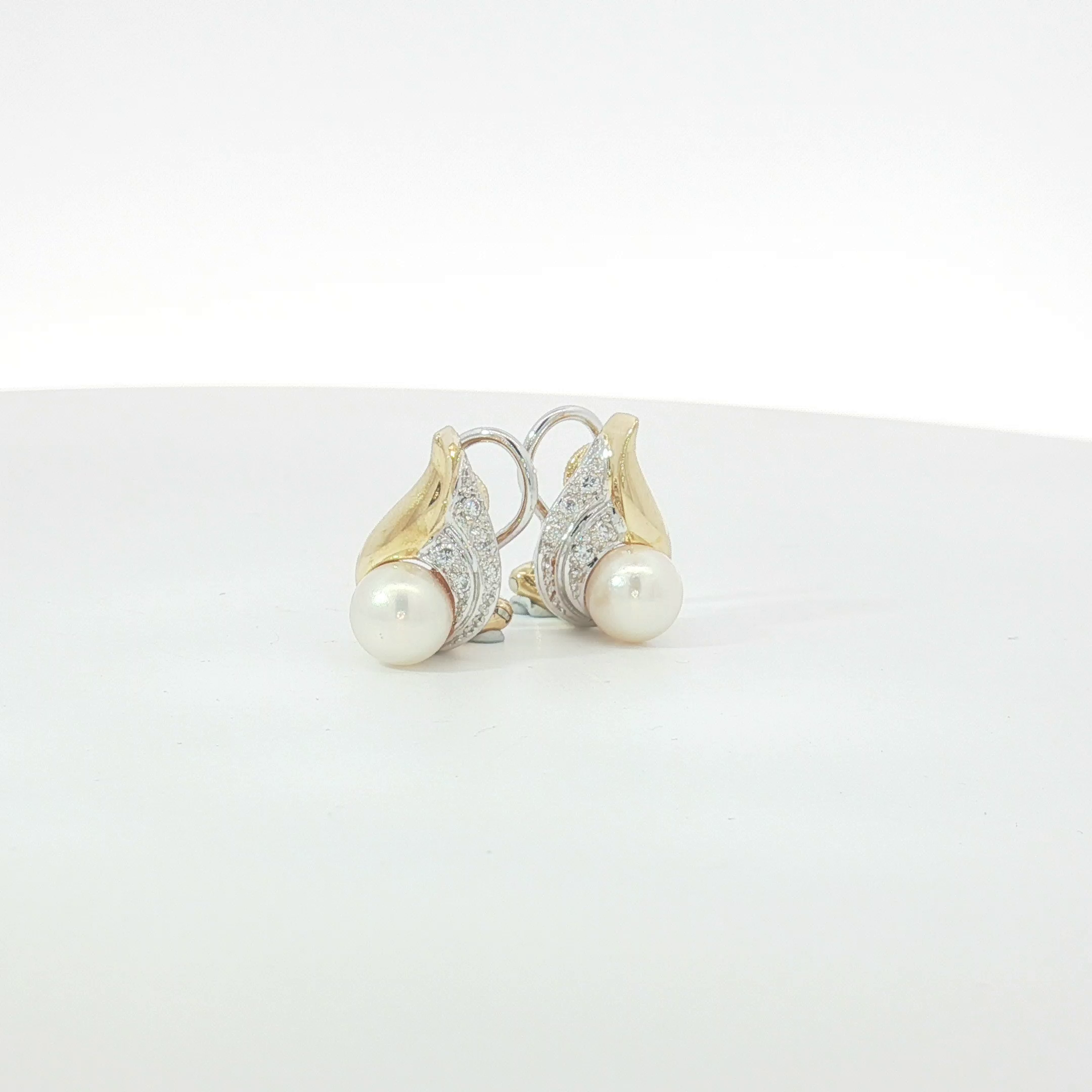 18ct 2Tone Pearl and Diamond Clip-On Earrings