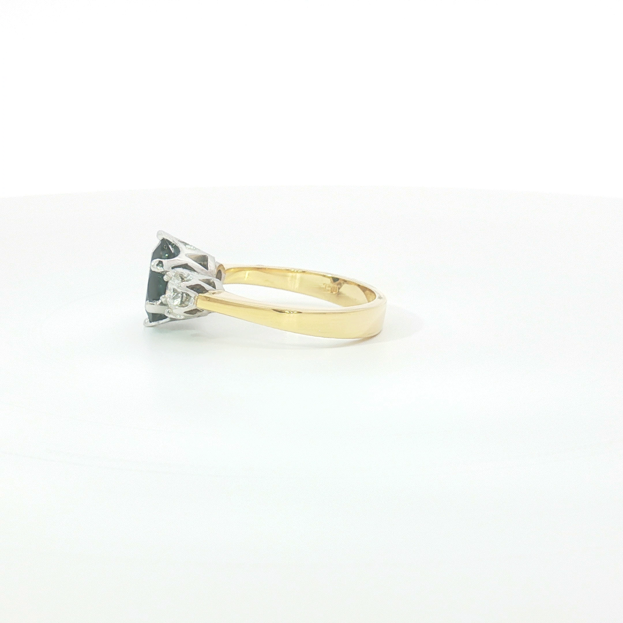 18ct 2Tone Blue Sapphire and Diamond Trilogy Ring