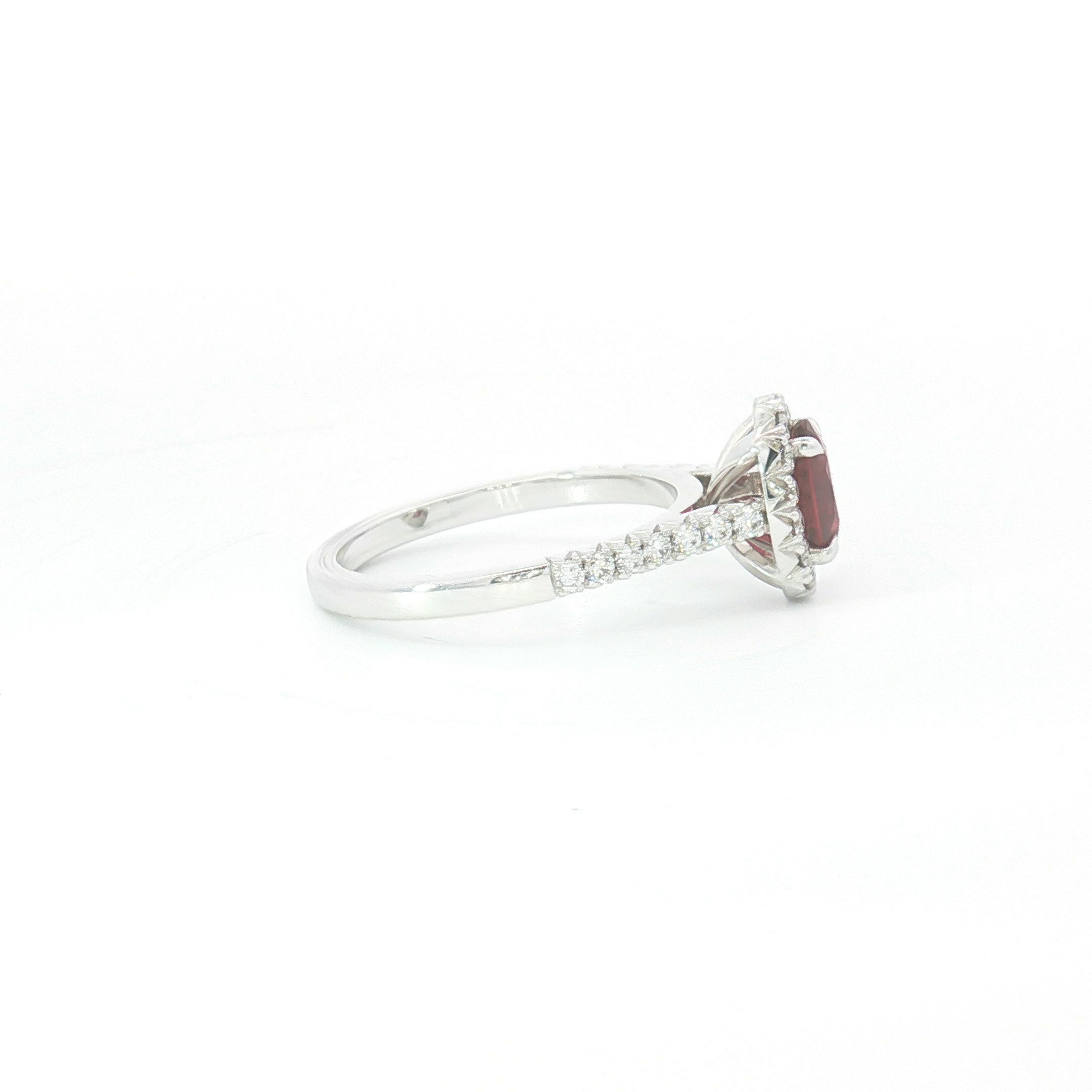 18ct WG Oval Ruby and Diamond Halo Engagement Ring