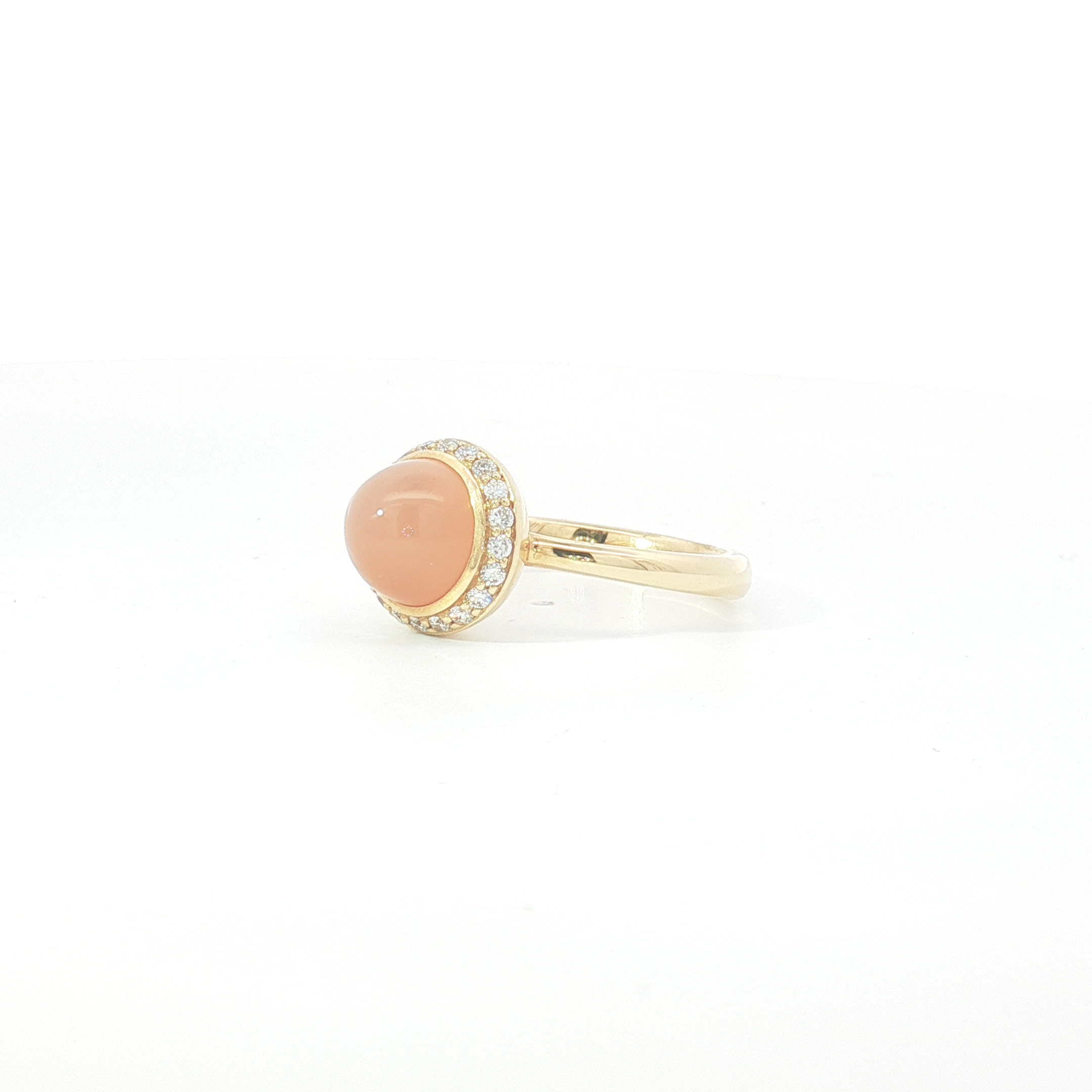 18ct YG Moonstone Cabochon Halo Cocktail Ring