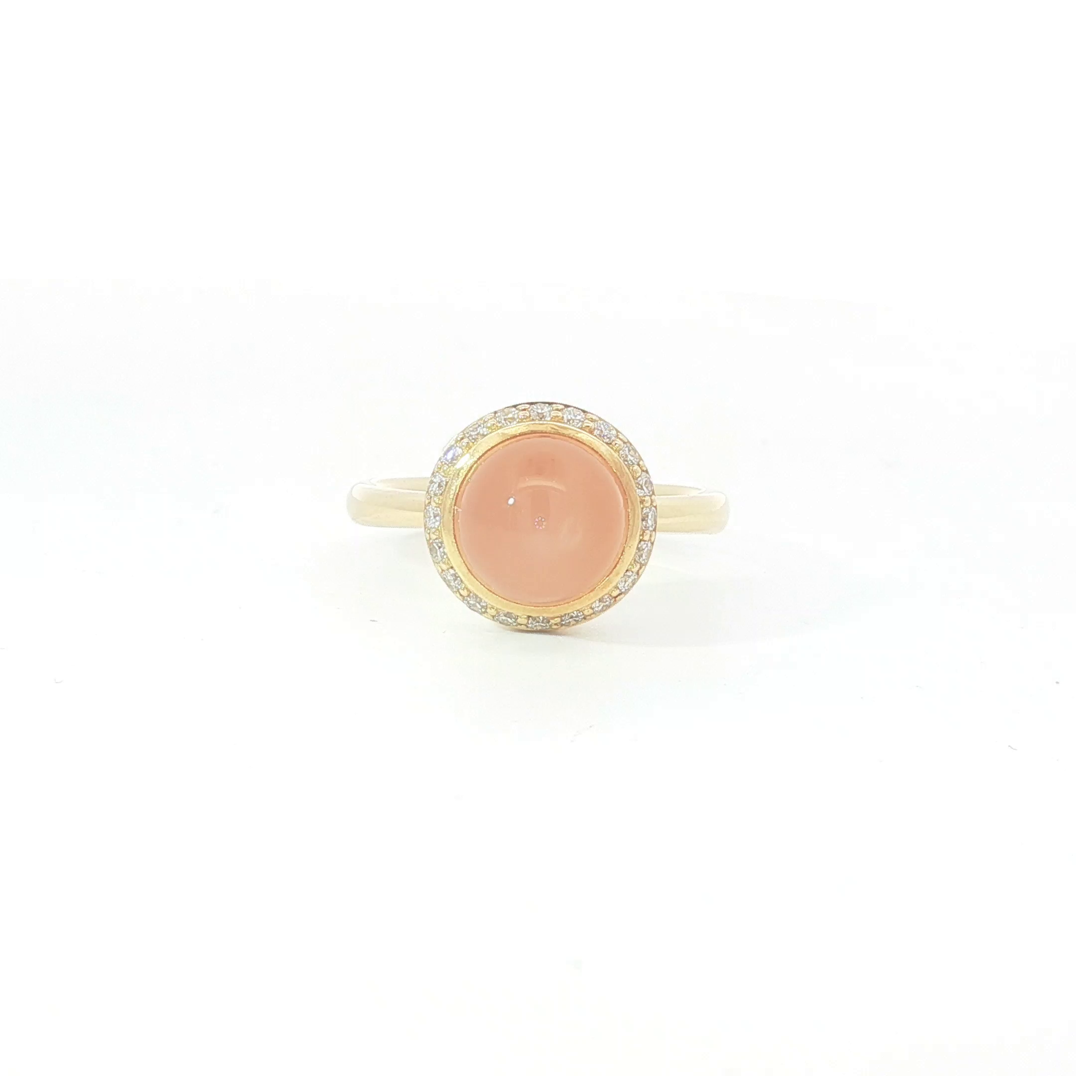 18ct YG Moonstone Cabochon Halo Cocktail Ring