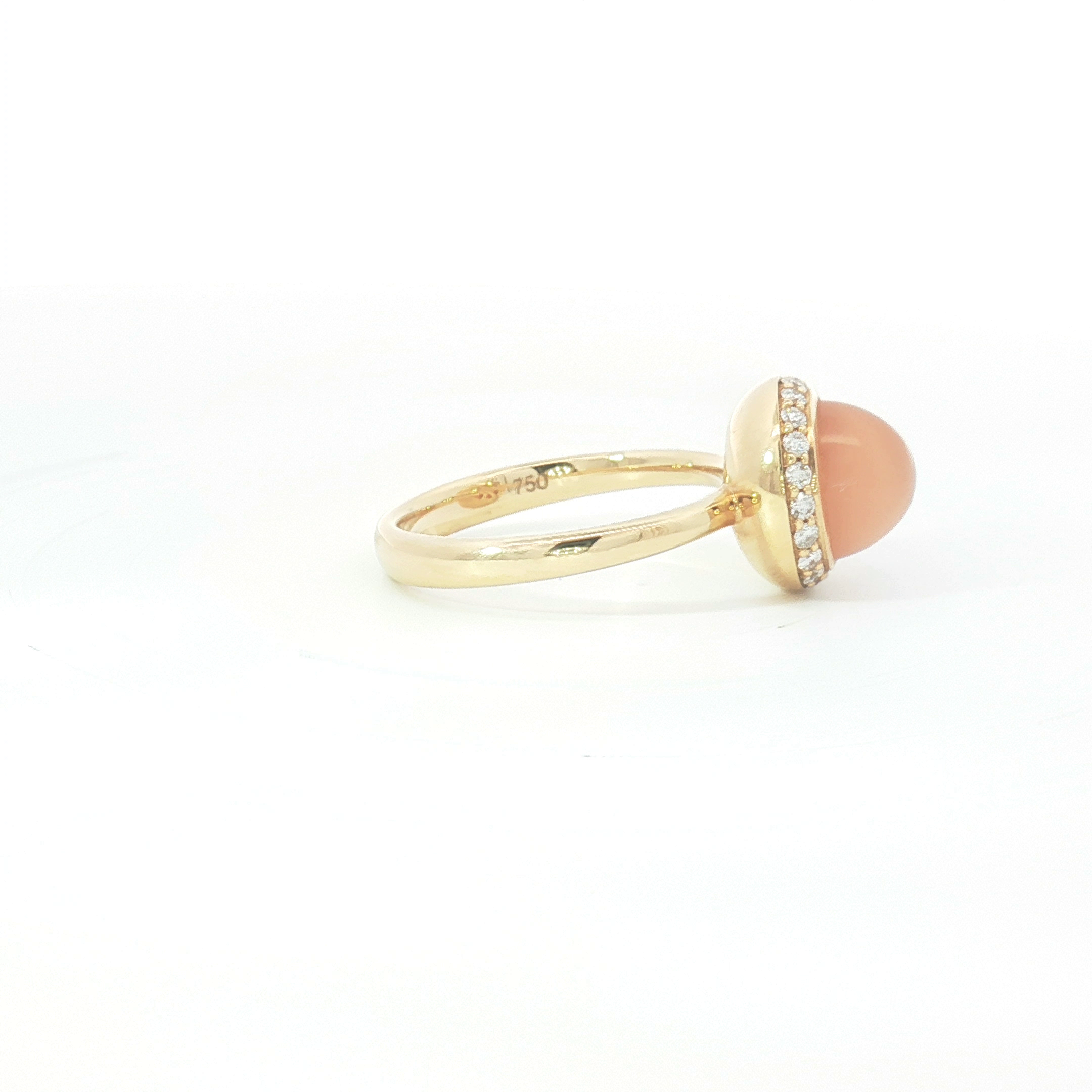 18ct YG Moonstone Cabochon Halo Cocktail Ring