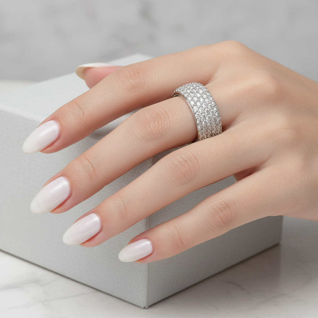 18ct WG Wide Diamond Pave Set Dress Ring