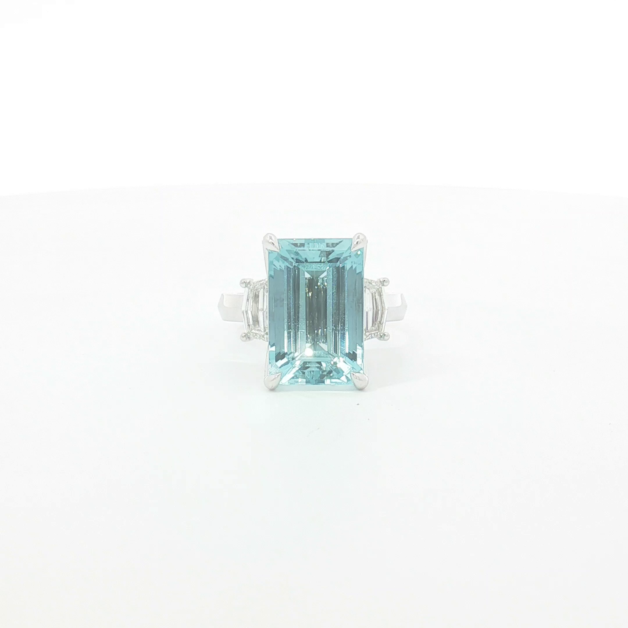 18ct WG Emerald-Cut Aquamarine and Diamond Dress Ring