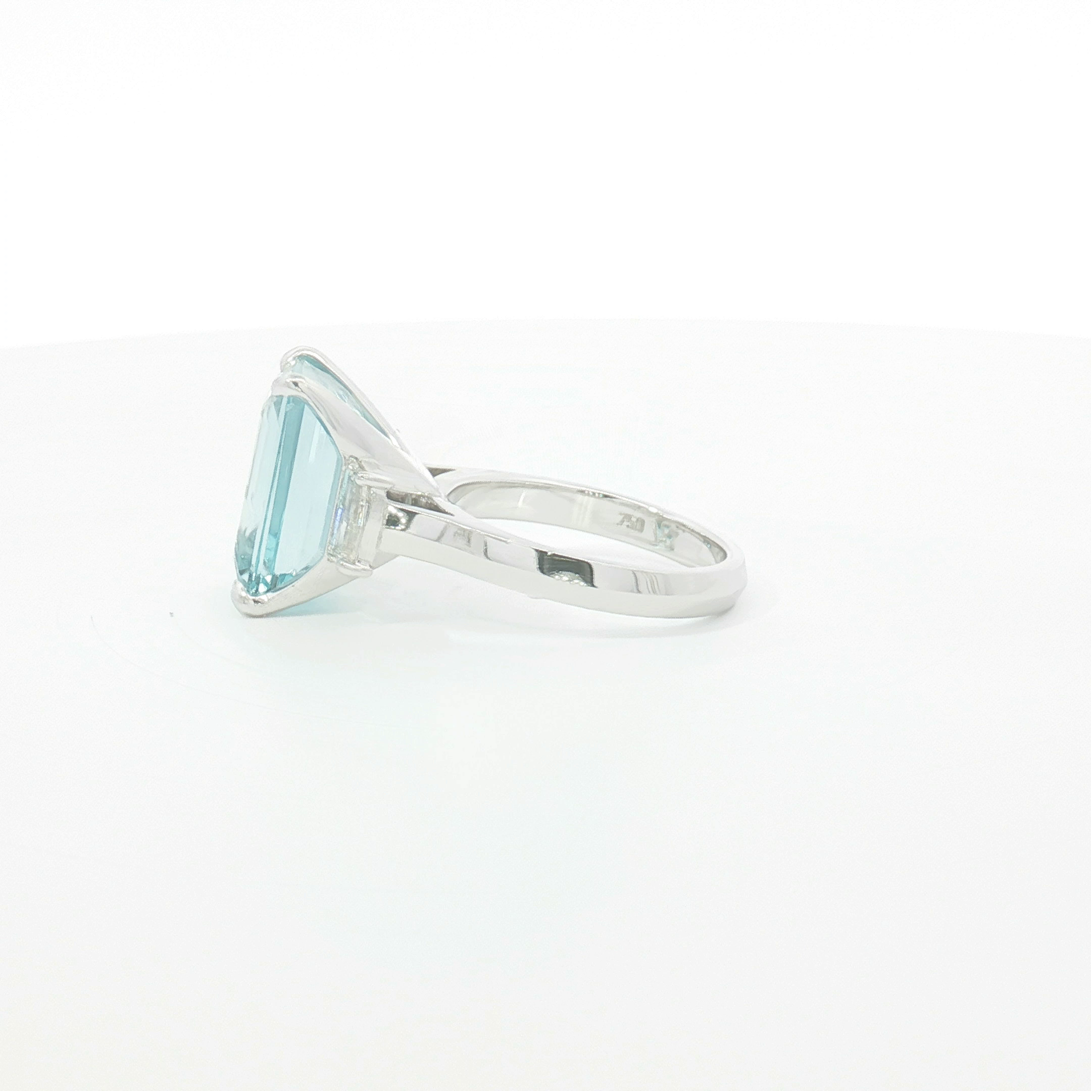 18ct WG Emerald-Cut Aquamarine and Diamond Dress Ring