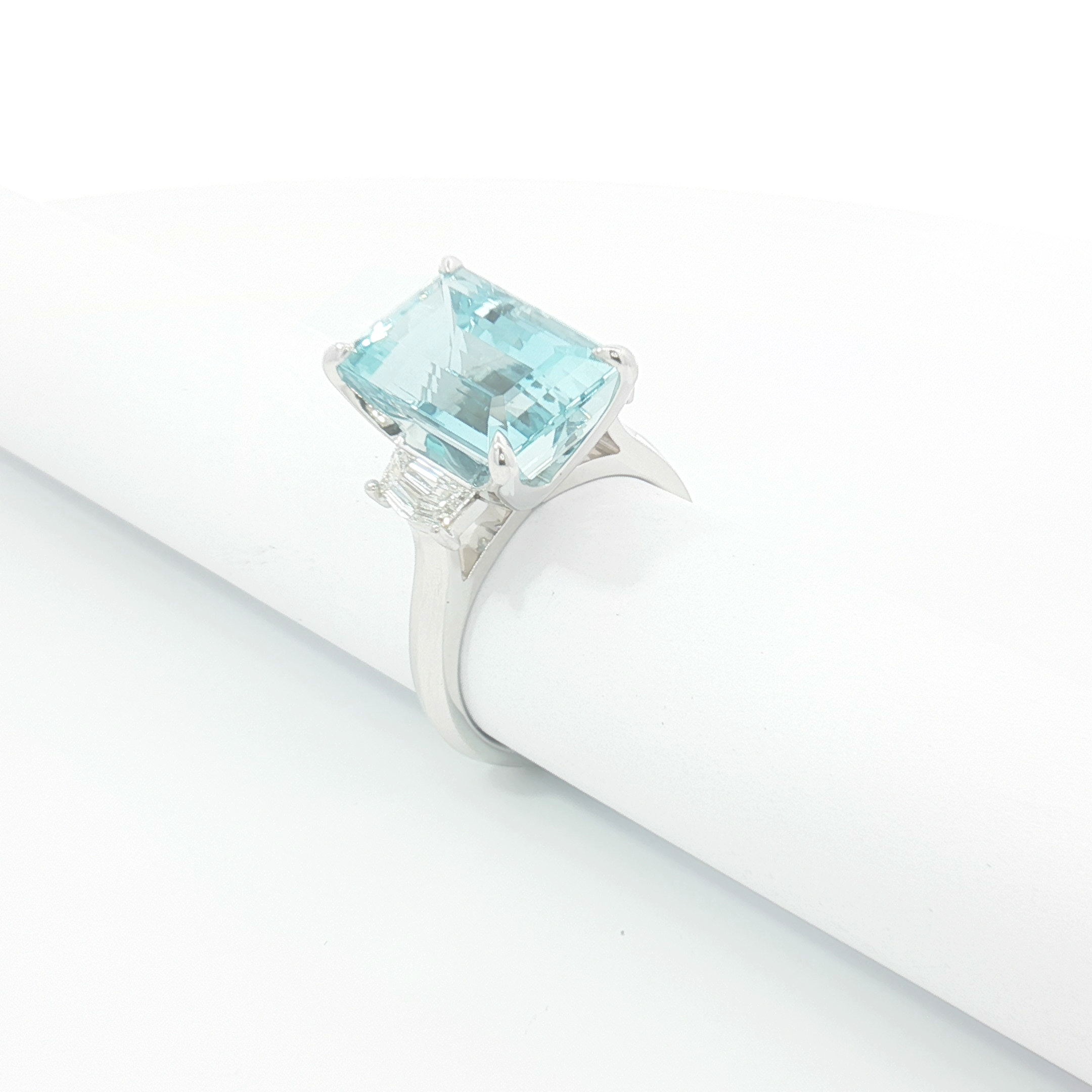 18ct WG Emerald-Cut Aquamarine and Diamond Dress Ring