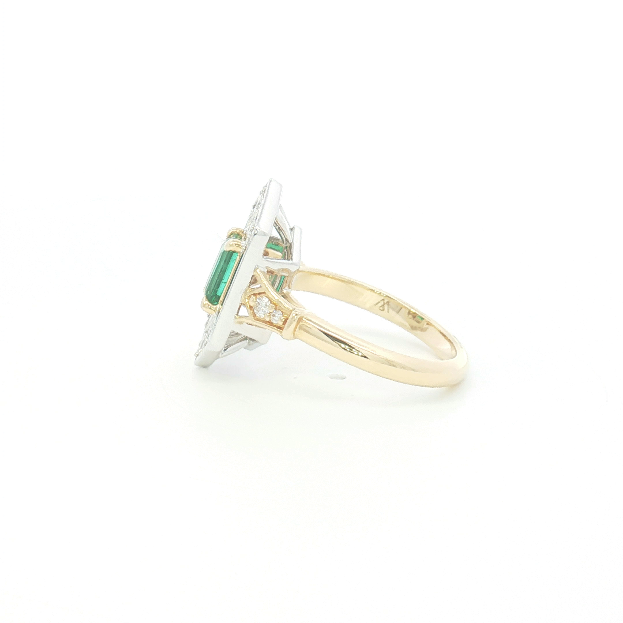 18ct 2Tone Art Deco Style Emerald Cocktail Ring