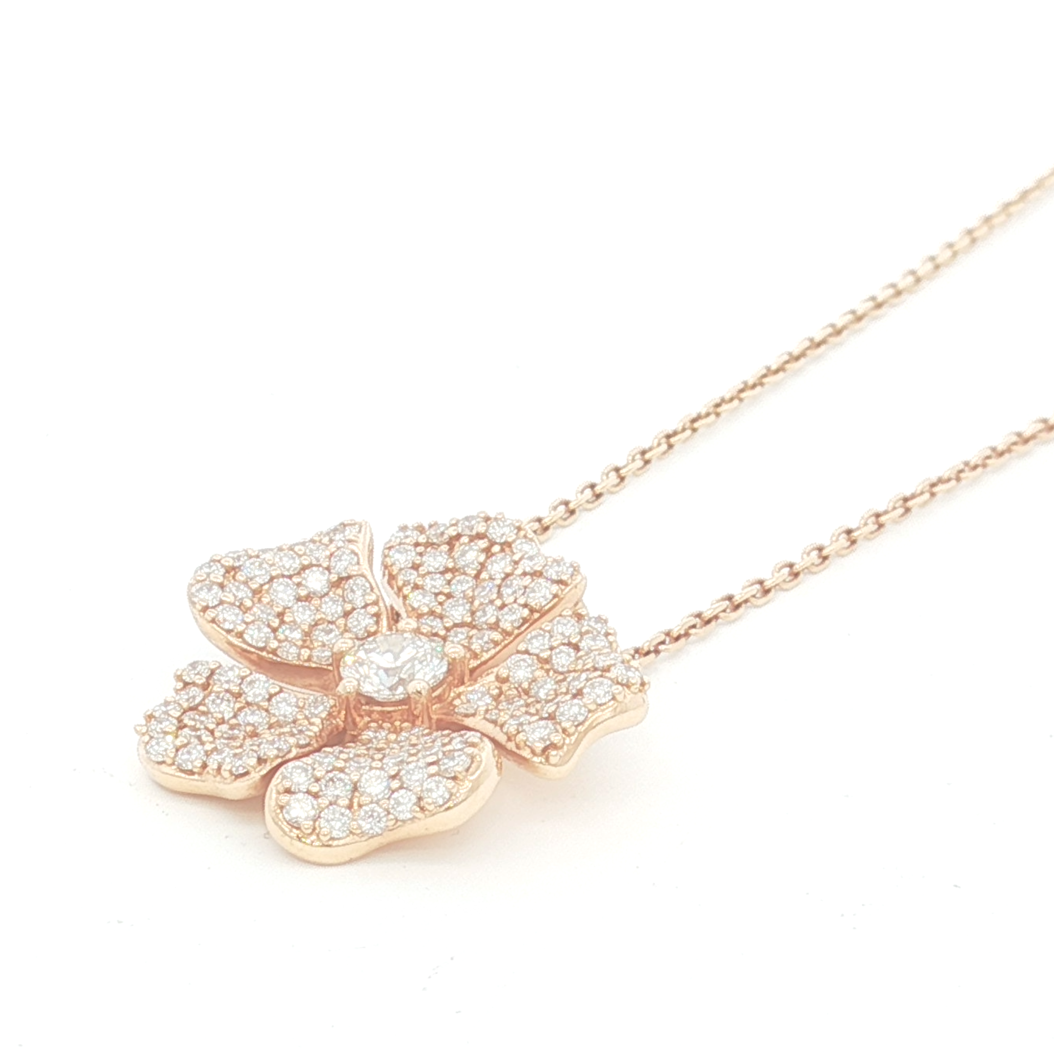 18ct RG Diamond Pave Set Flower Necklace