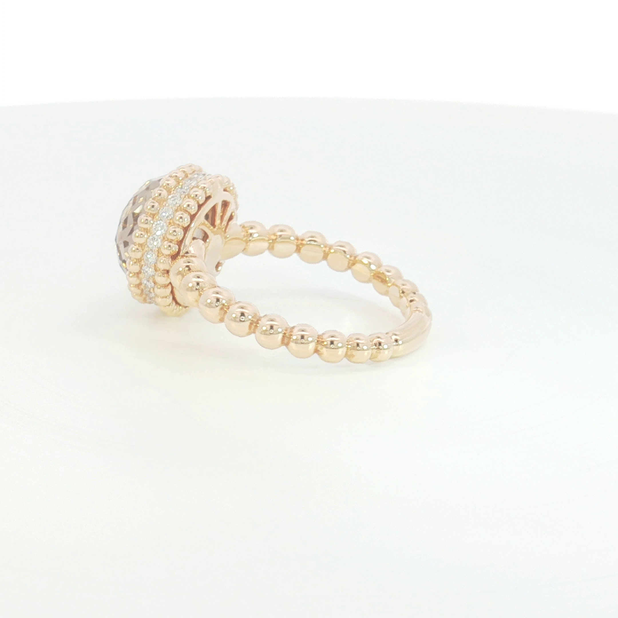 18ct RG Smoky Quartz and Diamond Beaded Cocktail Ring