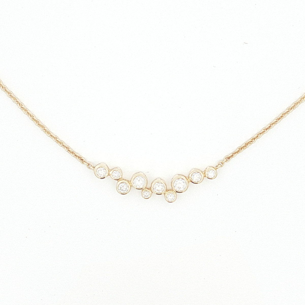 18ct YG Bezel-Set Diamond Cluster Necklet