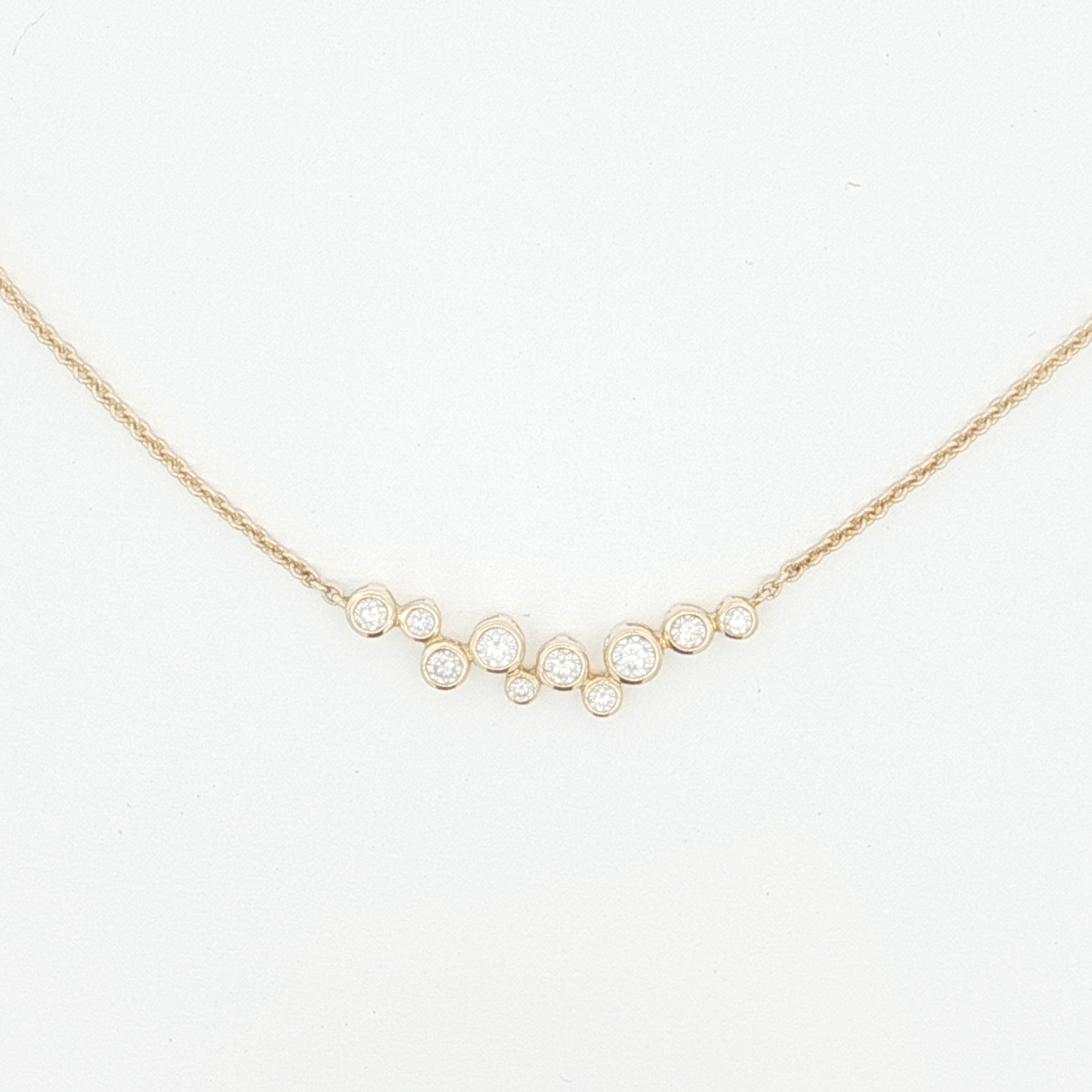 18ct YG Bezel-Set Diamond Cluster Necklet