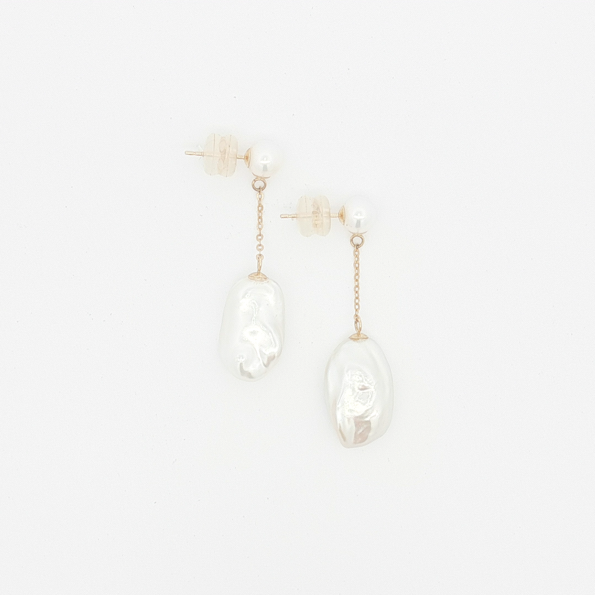 14ct YG Pearl Drop Earrings with Chain Detail