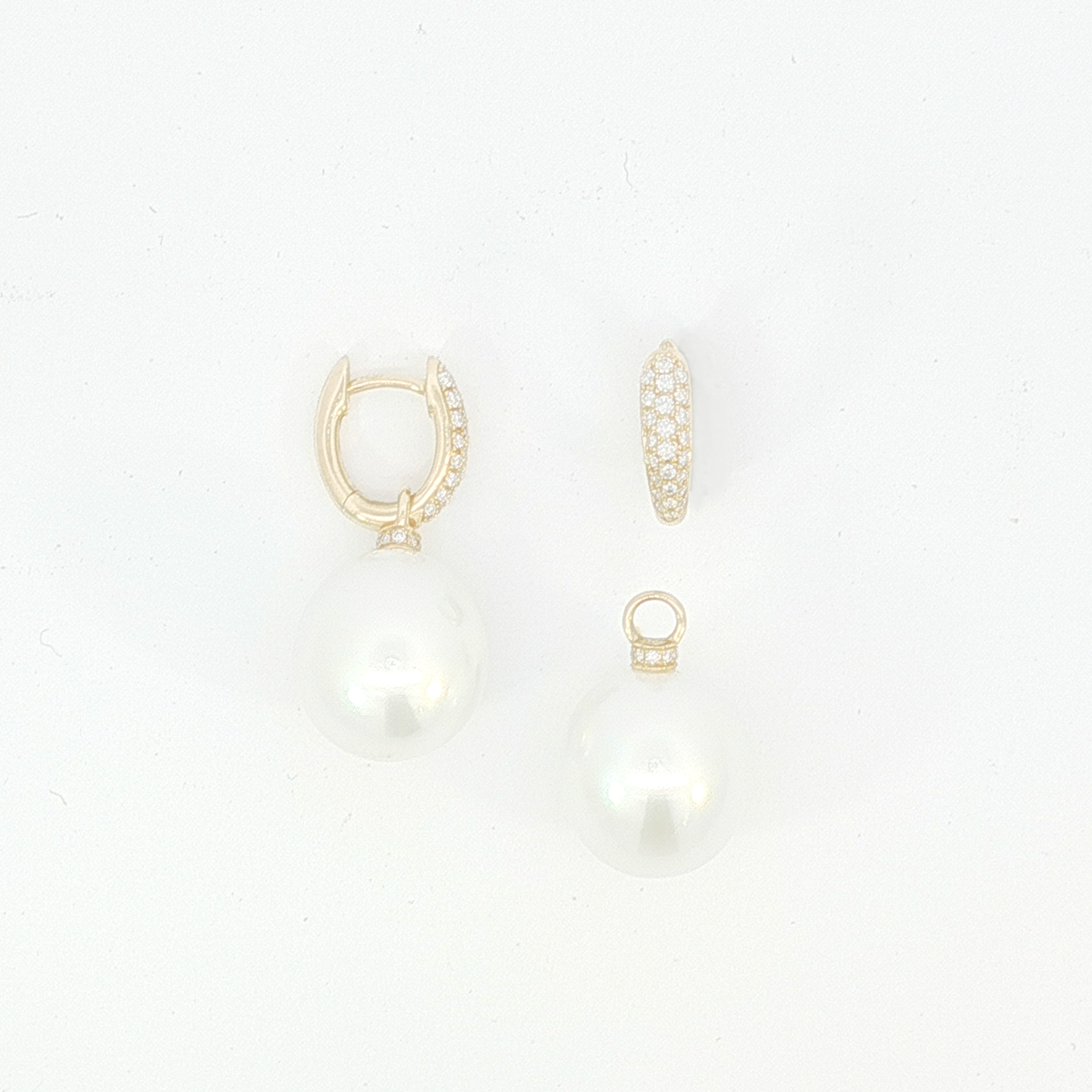 18ct YG South Sea Pearl Drop on Diamond Pavé Set Huggies