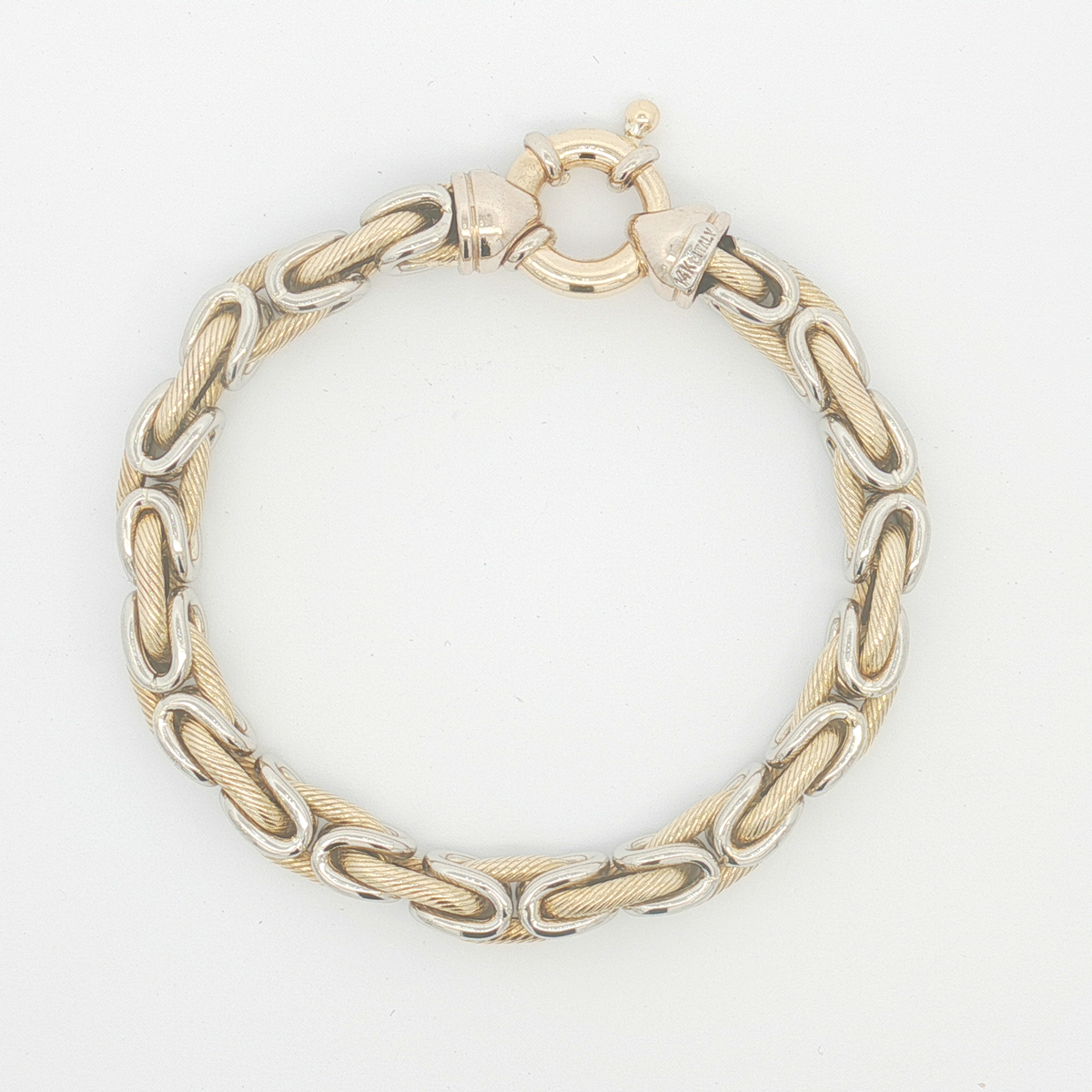 14ct Two-Tone Gold Textured Link Bracelet