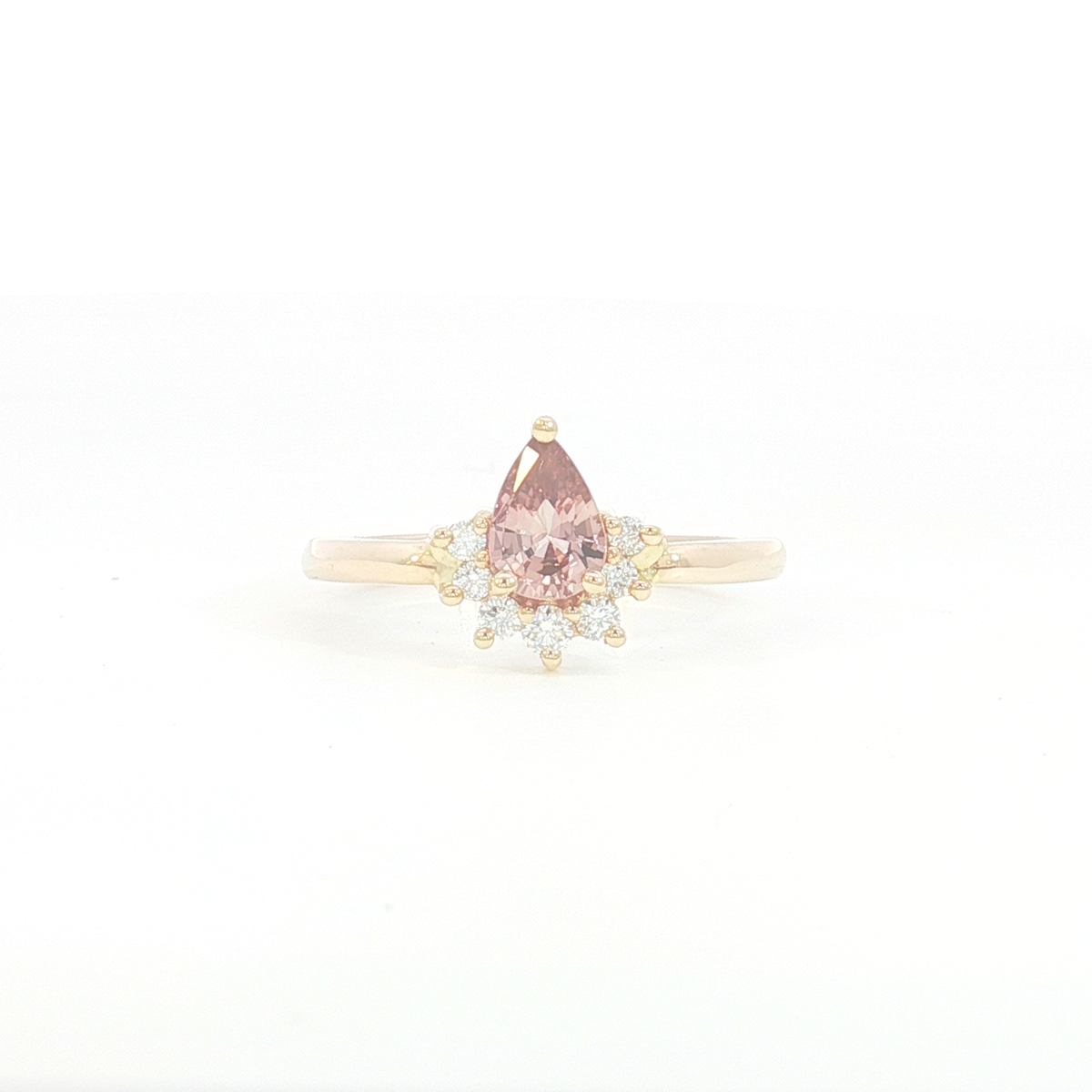 18ct RG Pear-Cut Peach Sapphire and Diamond Half Halo Ring