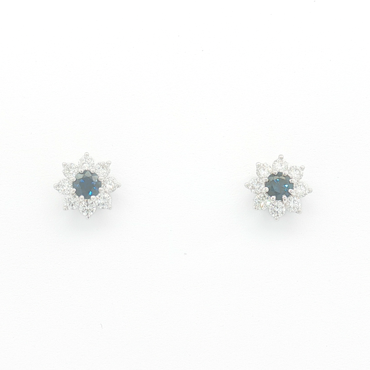 18ct WG Blue Sapphire and Diamond Stud Earrings