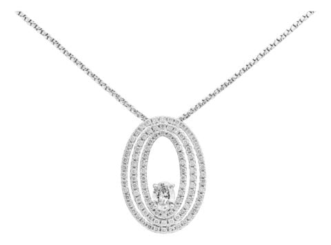 18ct WG Triple Row Oval Diamond Pendant on Chain