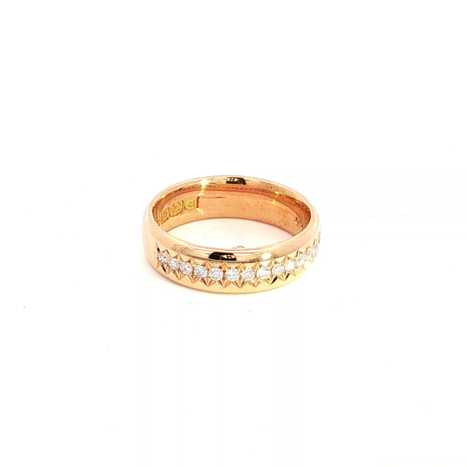 22ct Yellow Gold Band Ring with 17x 0.015ct F VS2 Round Brilliant Cut Diamonds