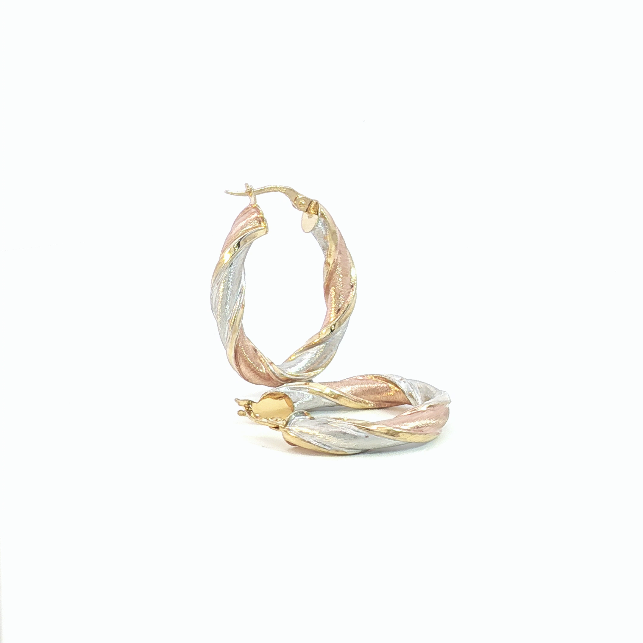 9ct 3-Tone Twisted Hoop Earrings