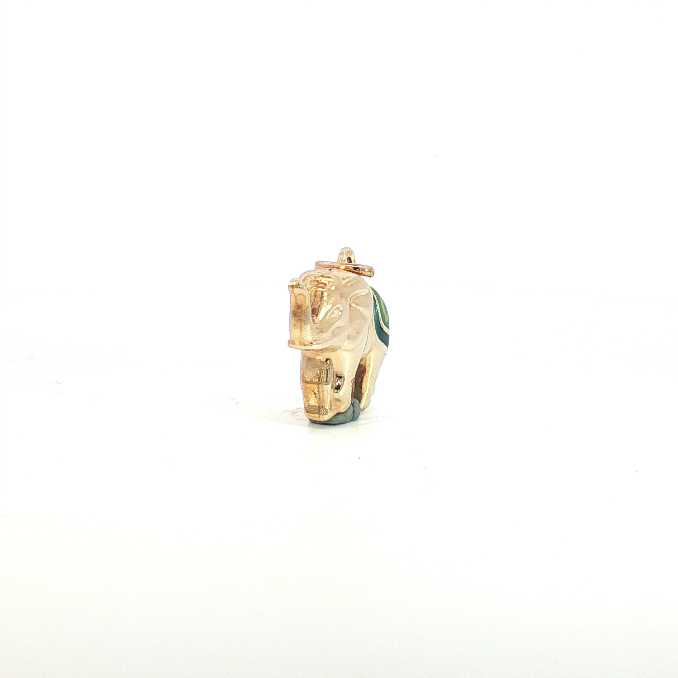Yellow Gold Elephant Pendant with Enamel Saddle