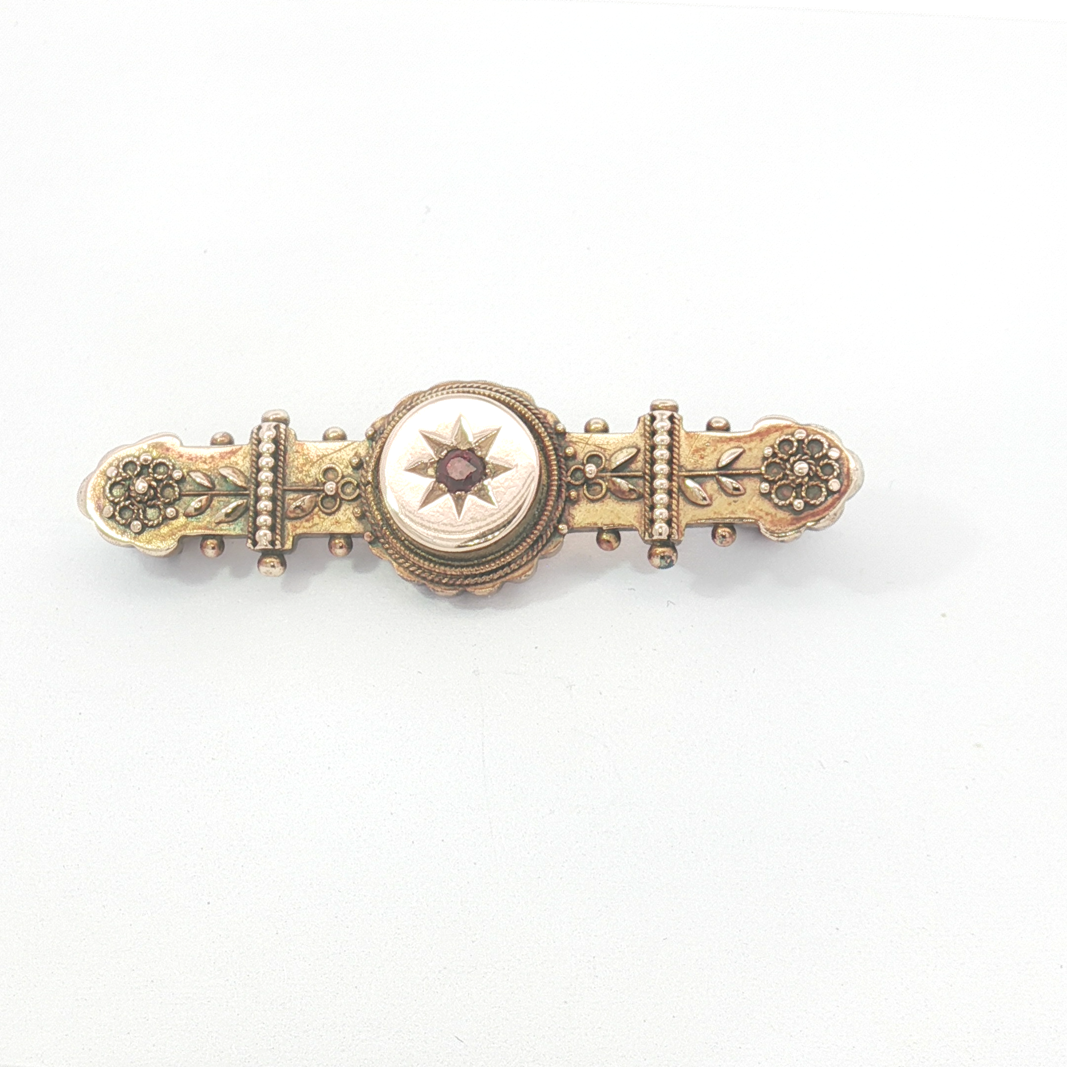 Antique 15ct RG Bar Brooch with Ruby