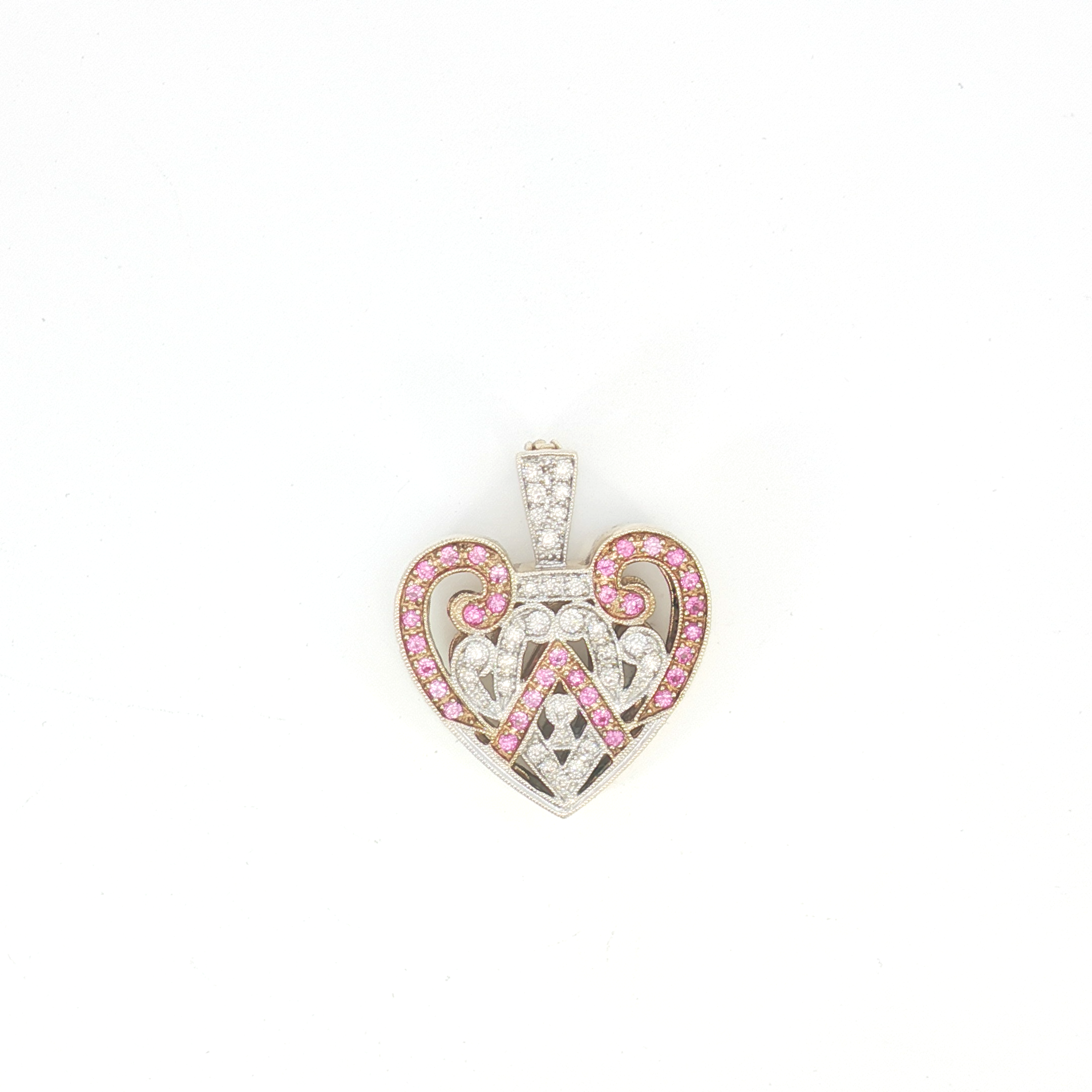 9ct YG Pink Sapphire and Diamond Heart Enhancer Pendant